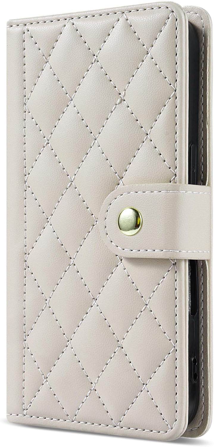 Leather Flip Wallet Case for iPhone 17/17 Air/17 Pro/17 Pro Max, Small Wrist Strap Women Cover with Stand Function(White,17 Pro)