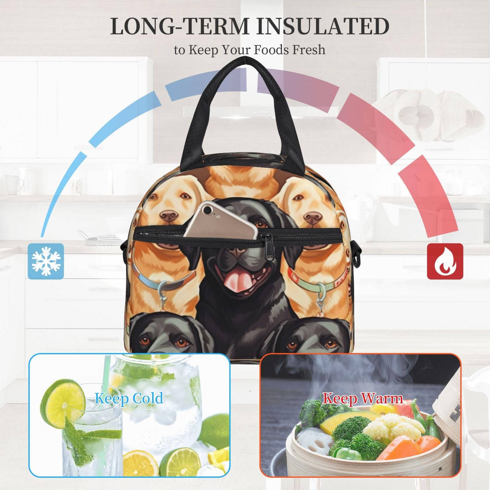 Borsa Termica Per Pranzo Con Design Carino Labrador - 20x15x20 Cm, Isotermica Per Scuola, Lavoro, Picnic - 5