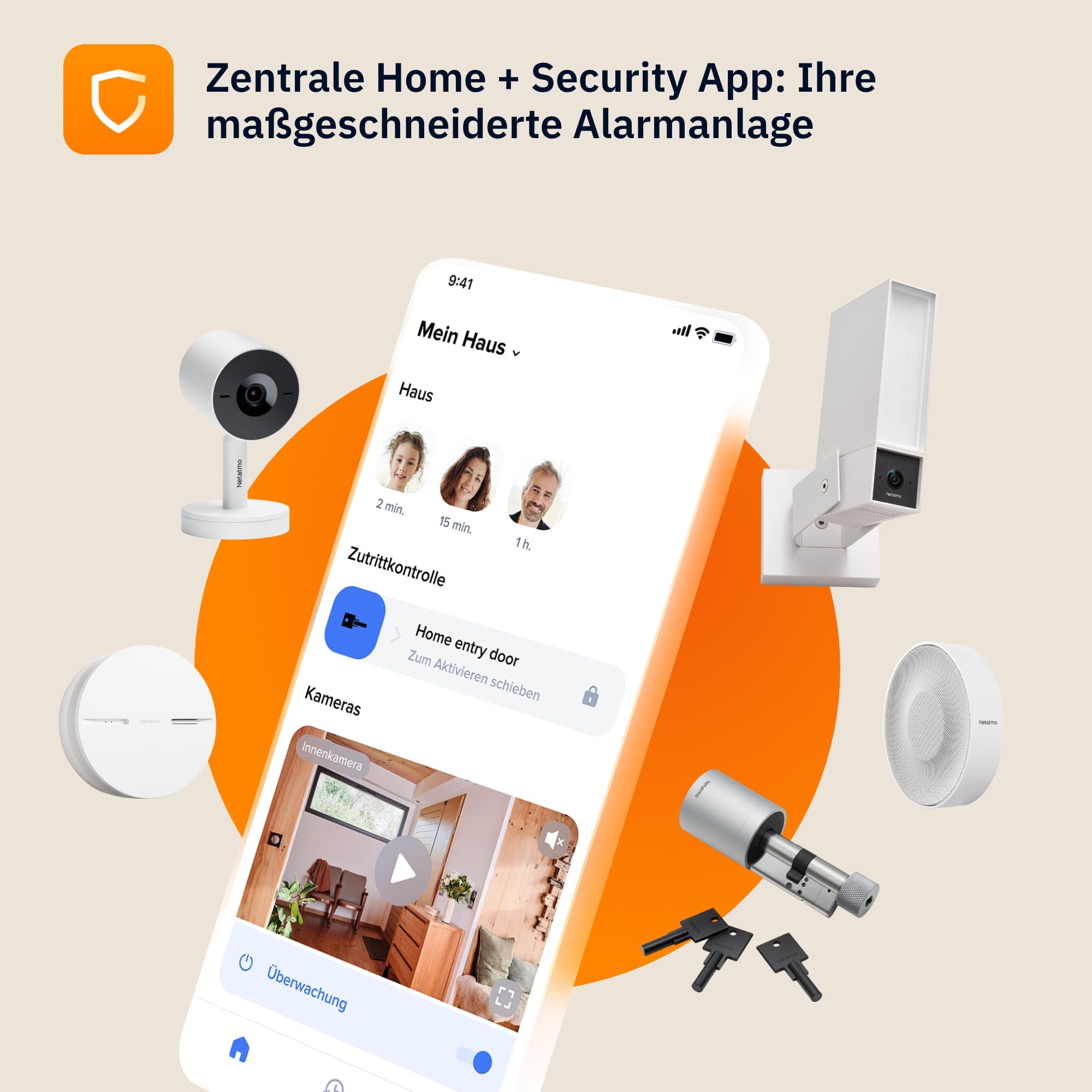 NETATMO Überwachungskamera für den Außenbereich, 2SD, WLAN 5 GHz, 2K HDR, KI-Erkennung Personen/Fahrzeuge/Tiere, LED-Flutlicht 12 W, Sirene 105 dB, lokale Speicherung, ohne Abonement, Weiße, NOC-2-AMZ