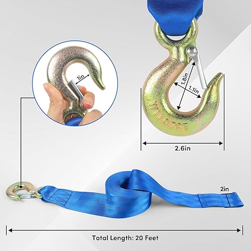 Miniatura 23 de Correa de cabrestante de barco con gancho, correa de cabrestante para remolque de barco, correa de cabrestante de remolque de barco de 2 pulgadas x