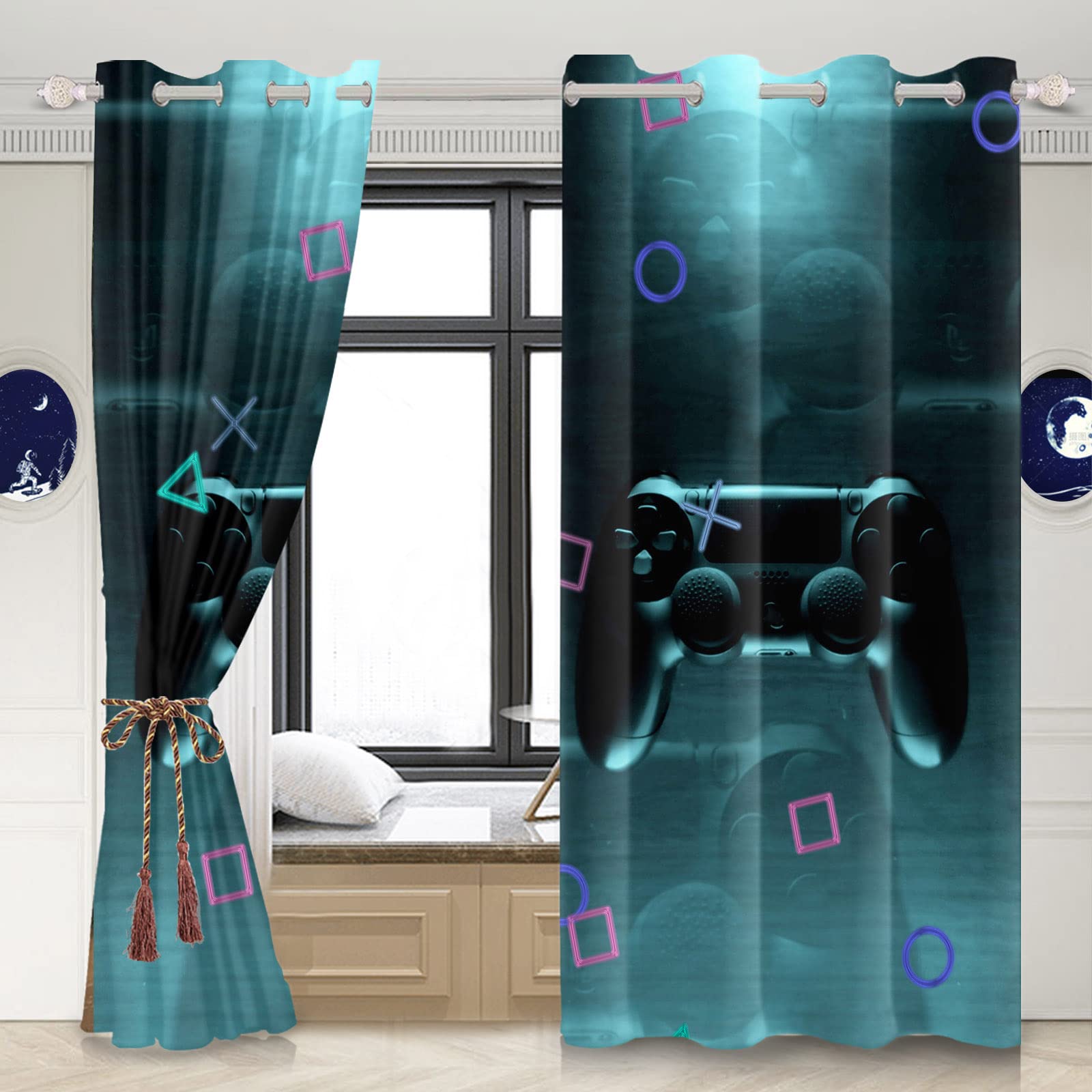 117x229cm Guay Control de Juego Cortina de Ventana Chic Moderno Amante los Juegos Magia Juego de Video Moda Juvenil Cortinas Ventana Aislamiento Térmico Cortina Dormitorio, 2 Paneles