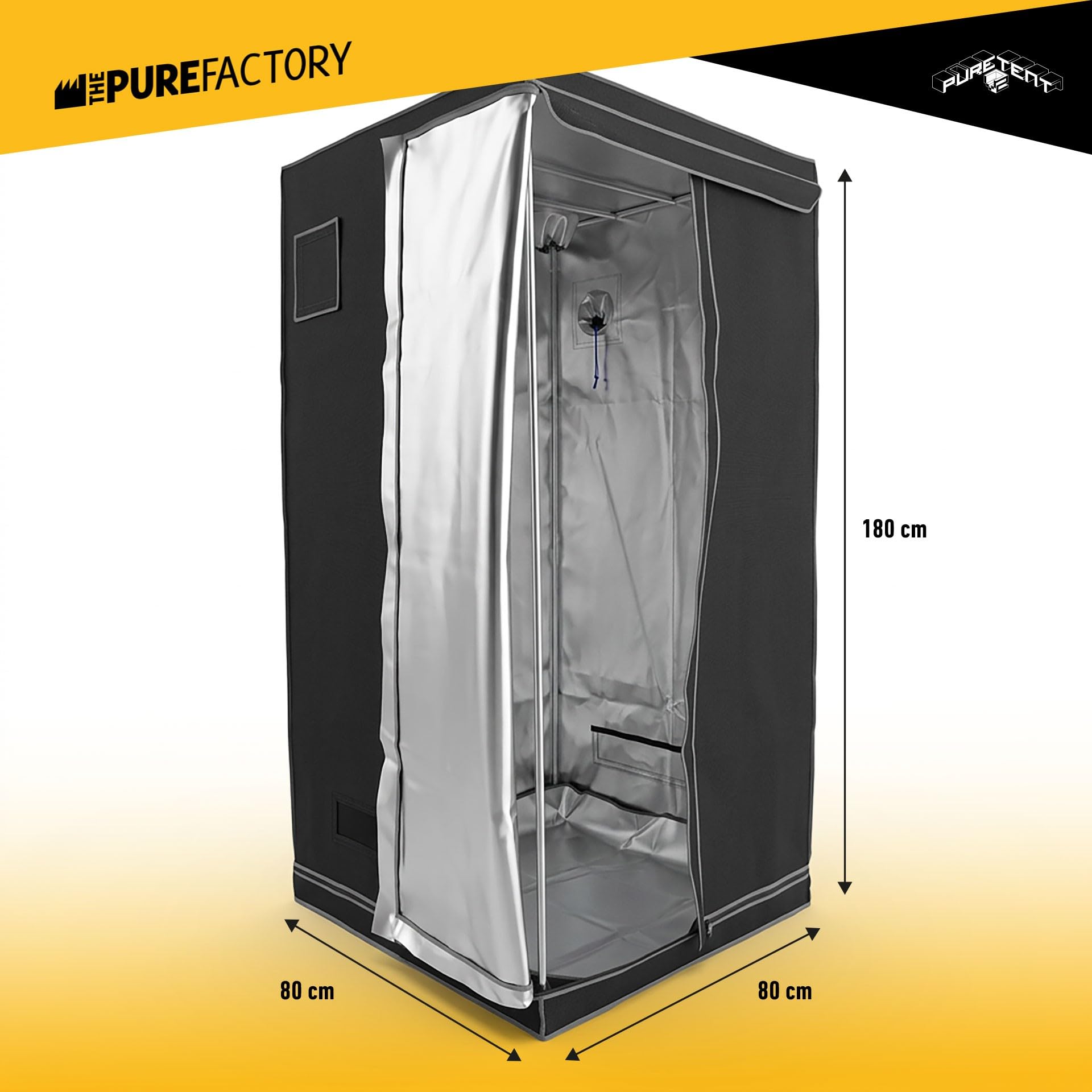 Armario de Cultivo Medio | Pure Tent Vers 2.0 | 80X80X180 cm | Ideal para Cultivo Interior de Plantas | Control de Luz Efectivo | Lona Impermeable | Estructura de Ventilación