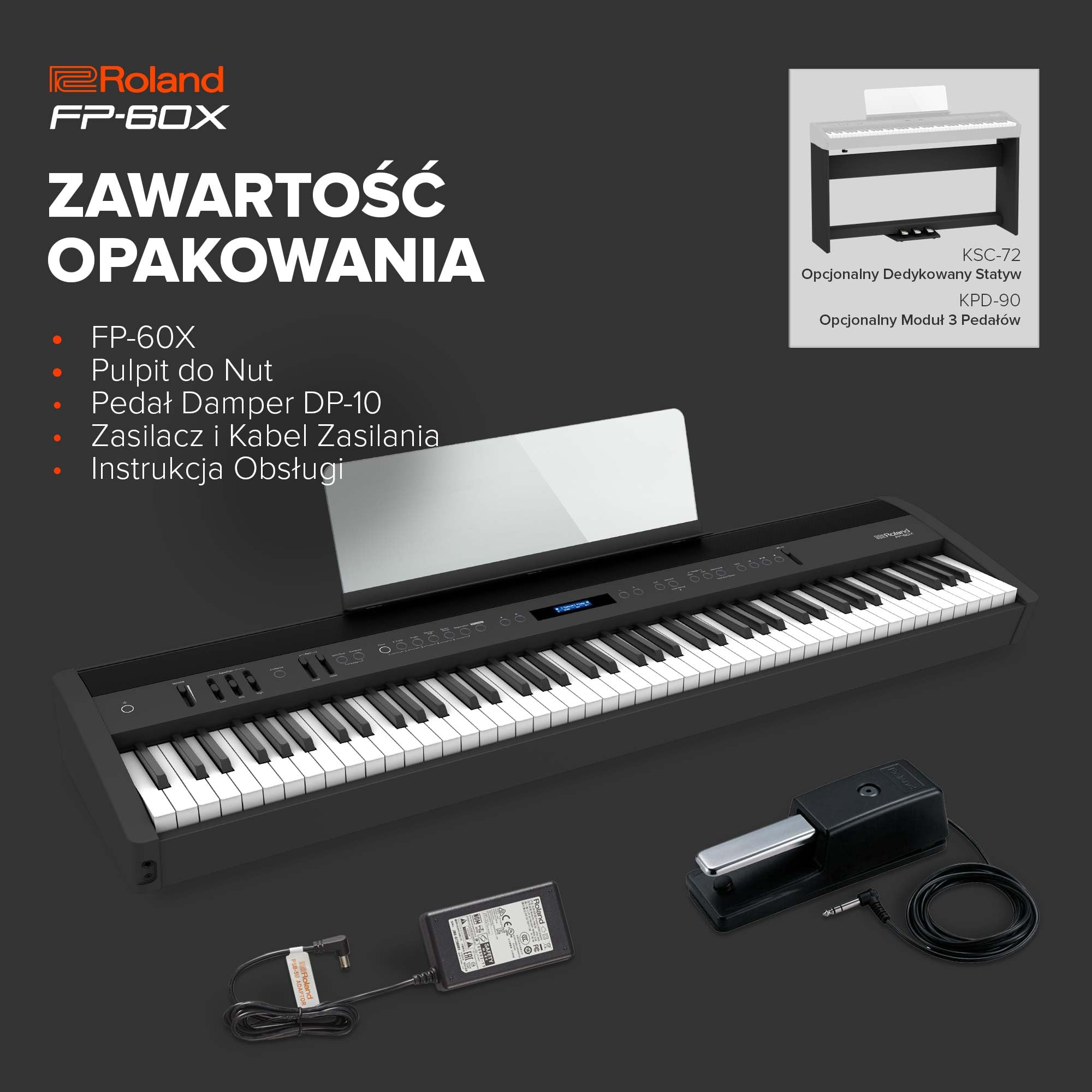 Roland FP-60X Cyfrowe pianino – 88-klawiszowa klawiatura elektroniczna, przenośne pianino o doskonałej jakości, czarne