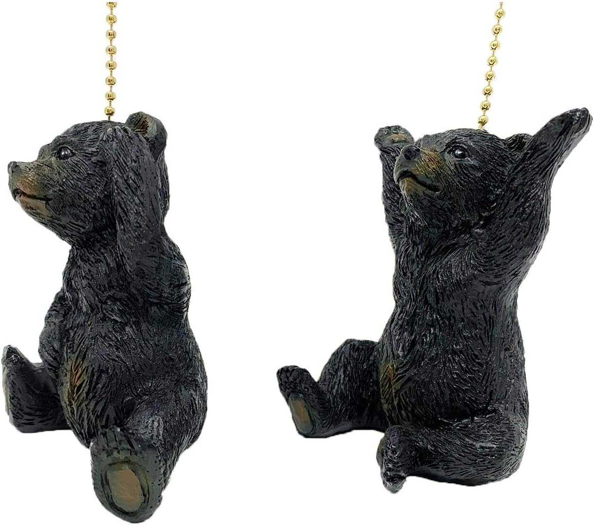 DeLeon Set of Two Black Bear Cub Ceiling Fan Pulls on Chain