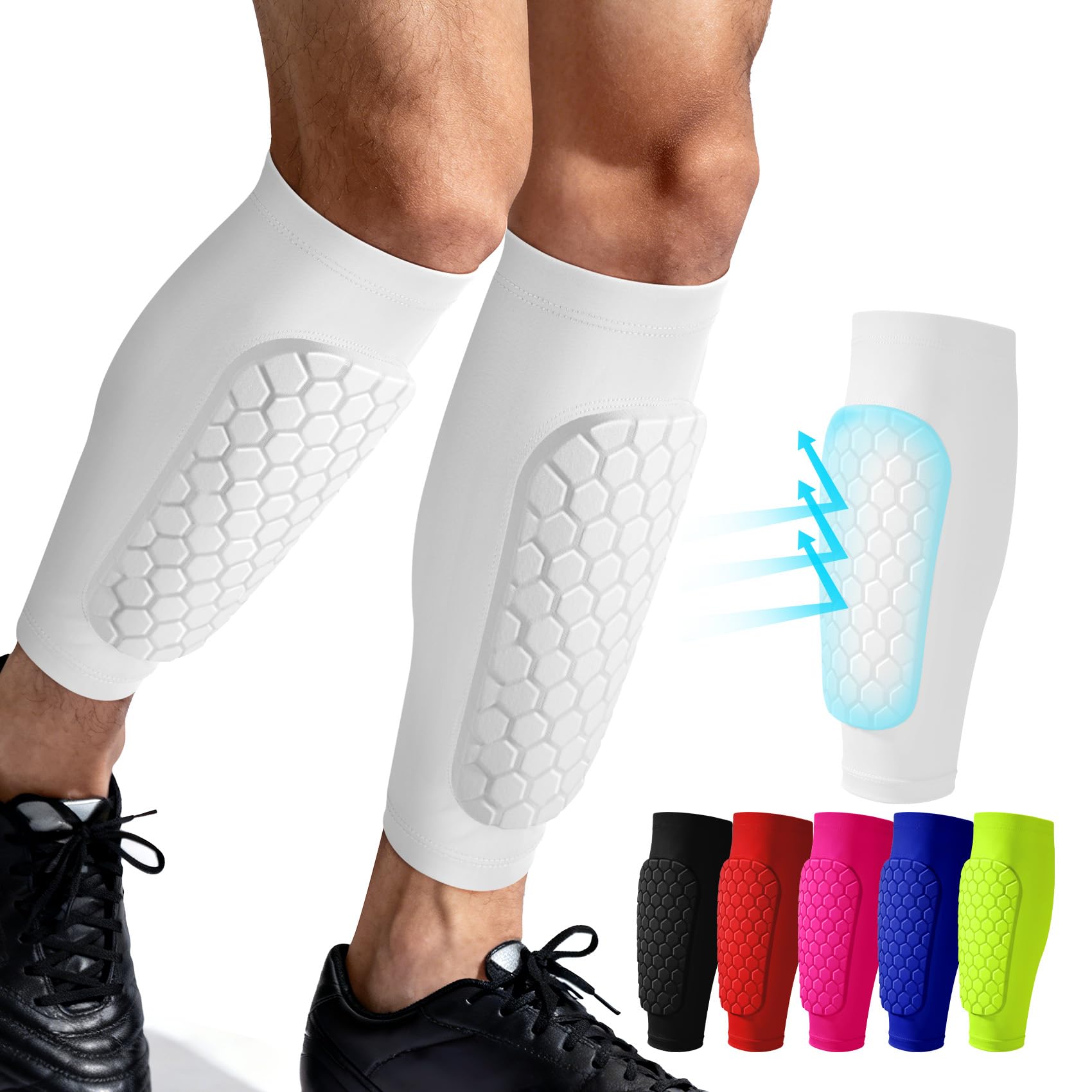 SUOSDEY Football Shin Pads Boys Kids Adults for Various Sizes and Colours, Elastic Breathable Flair Shin Pads Honeycomb Shock Absorbing Protection