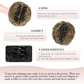 RUWISS Claw Clip Messy Bun Hair Piece Real Human Hair Buns Wavy Curly Chignon Hair Bun Extensions Tousled Updo Claw Clip Ponytail Hairpieces for WomenBrown to Blond
