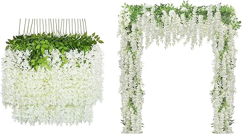 U'Artlines Paquete de 12 (total de 43.2 pies) de vid de glicina falsa y 5 unidades (total de 36 pies) guirnalda de glicina artificial