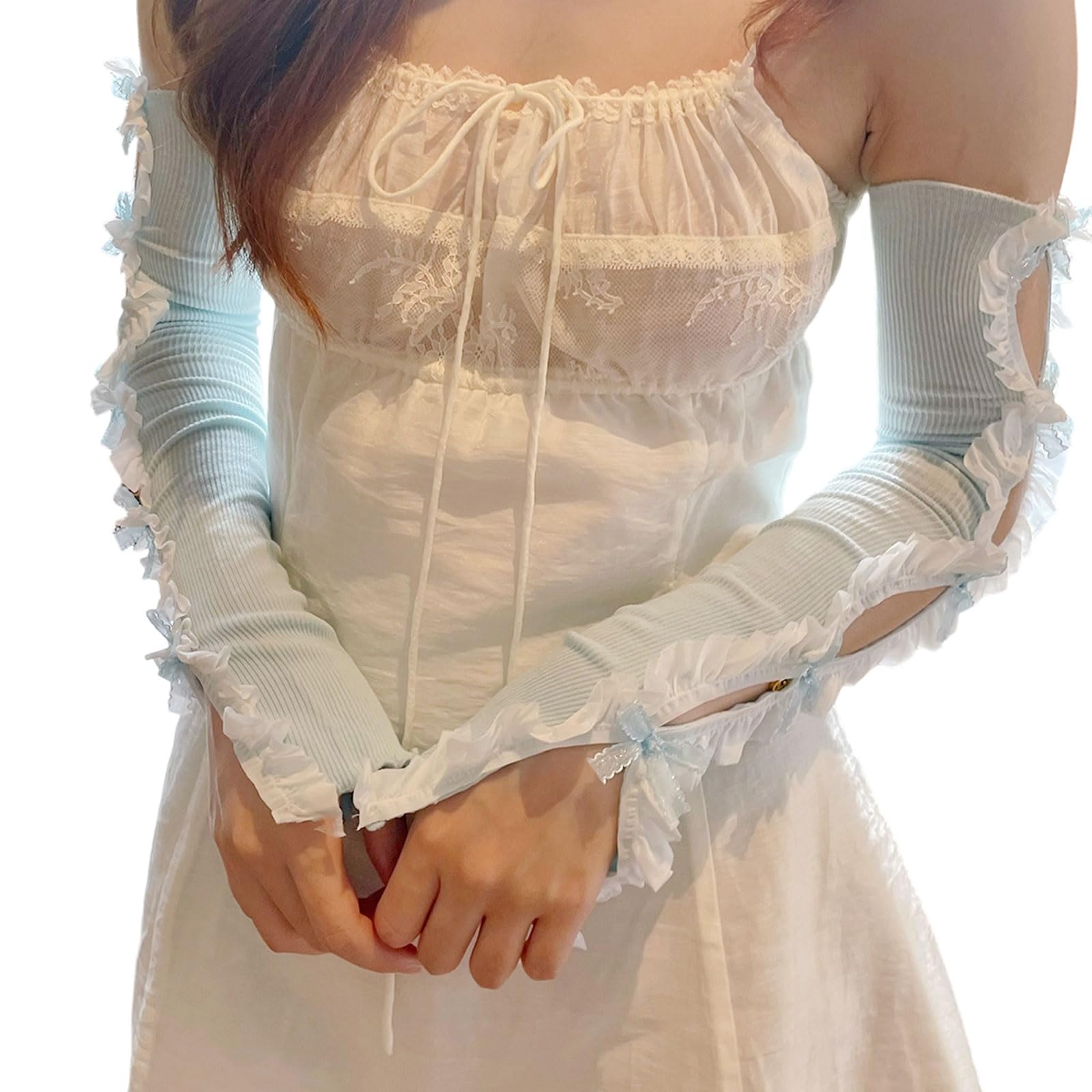 MICFENY Elegant Stretchable Cotton Arm Sleeves With Delicate Bows Design Costume Long Gloves for Sports Daily Activities