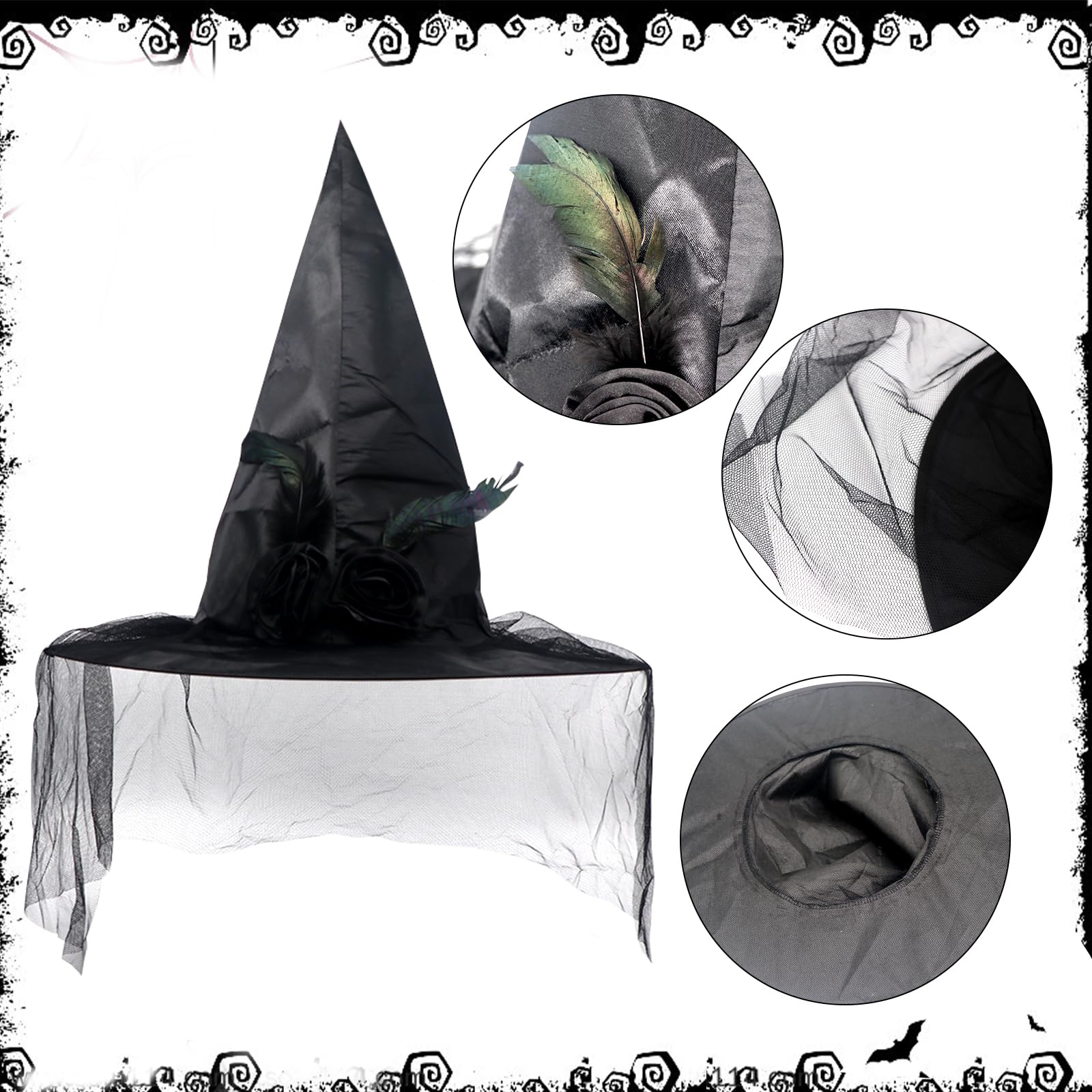 Celebration Directre Halloween Witches Costumes for Women Black Hooded Cloak Velvet Cape Lace Long Gloves Witch Hat Lace Masks Cosplay Accessories for Halloween Masquerade - Image 4