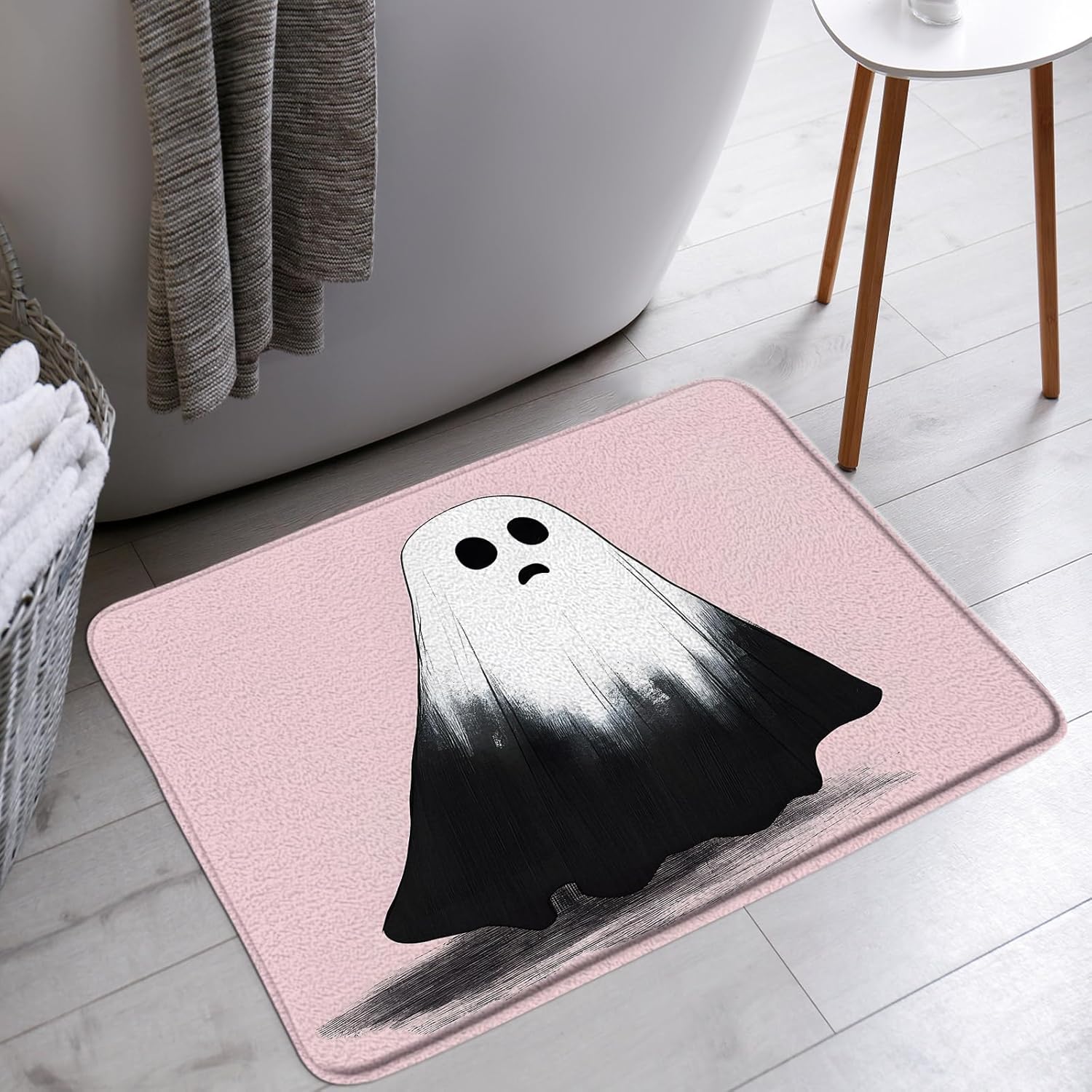 Spooky Halloween Bath Mat Black White Ghost Icons Funny Horror Holiday Ambience Trick or Treat Bathroom Bathtub Floor Rugs Doormat Toilet Decor,24 x 70 in