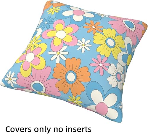 Miniatura 6 de Juego de 4 fundas de almohada florales estilo bohemio hippie de 18 x 18 pulgadas, juego de 4 fundas de cojín coloridas con margaritas bohemias para