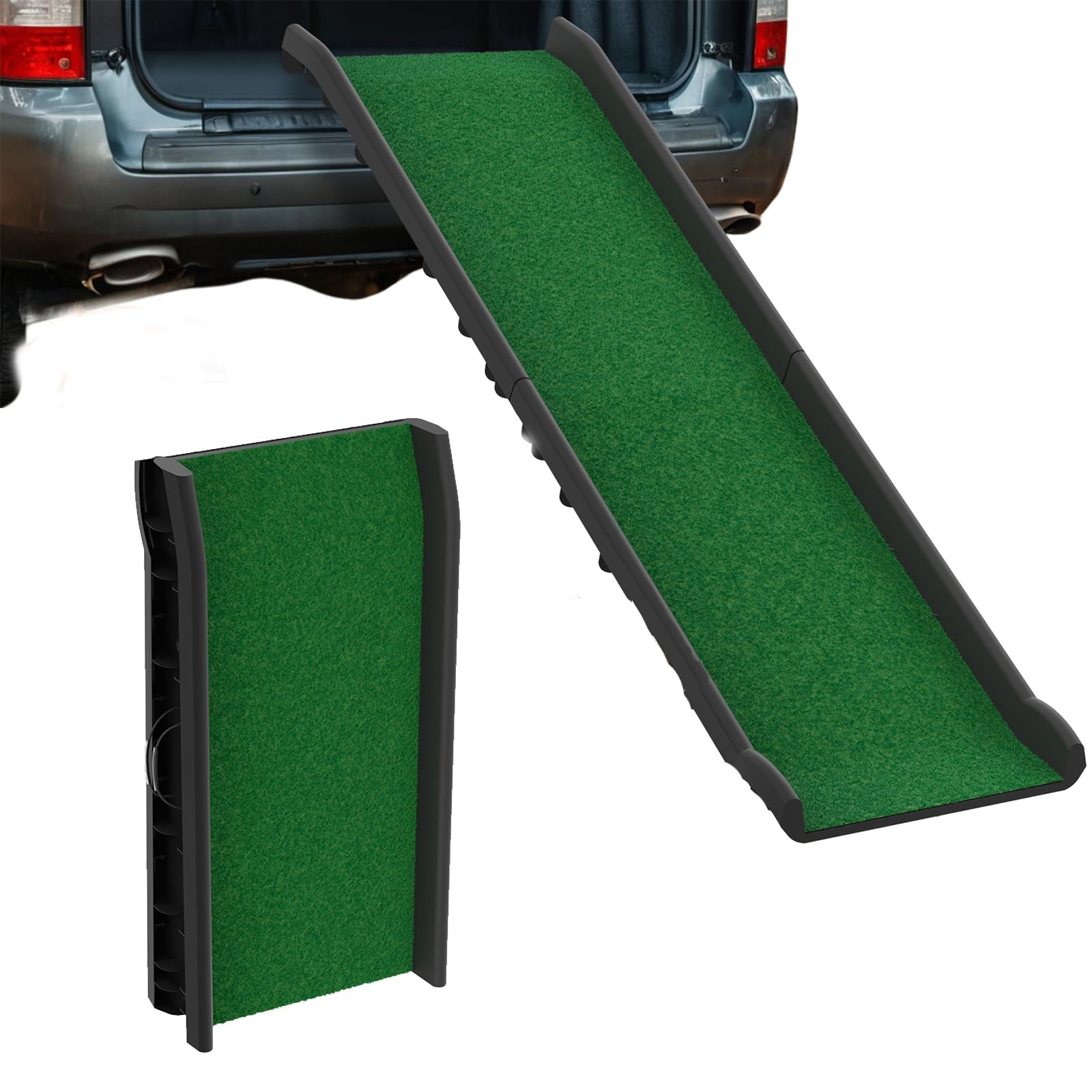 NAIZY Hunderampe 156cm Klappbare Hundetreppe Ramp mit Anti-Rutsch Matten Haustierrampe Kunststoff Kofferraumrampe Einstiegshilfe für Hund/Katz/Haustier bis 90 kg, mit Rasen