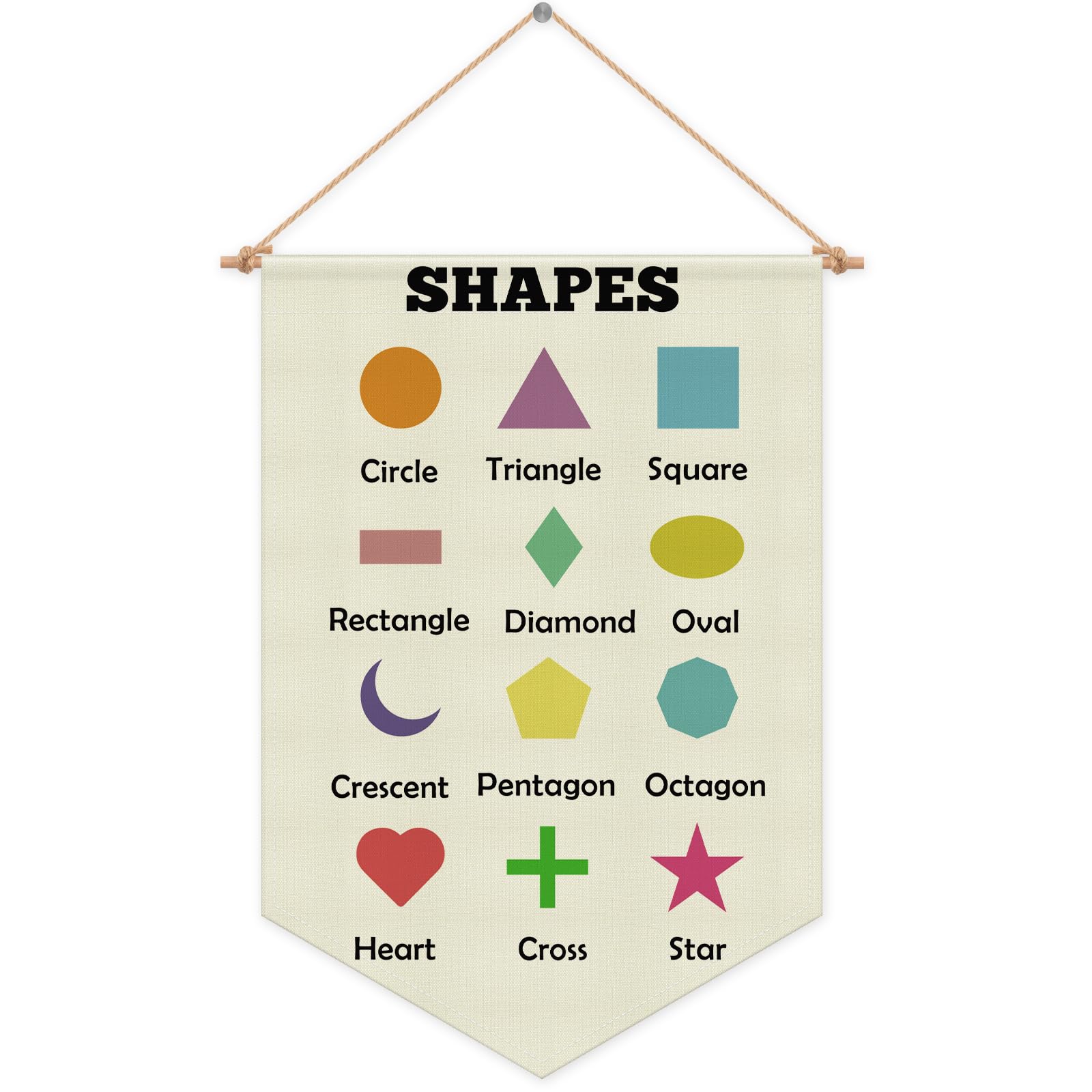 Shapes Wall Banner for Classroom Hanging Flag Learning Educational Banner for Kids Room Nursery Playroom Shapes Wall Decor Toddlers Kids Learning Posters Preschool Christmas Birthday Gifts