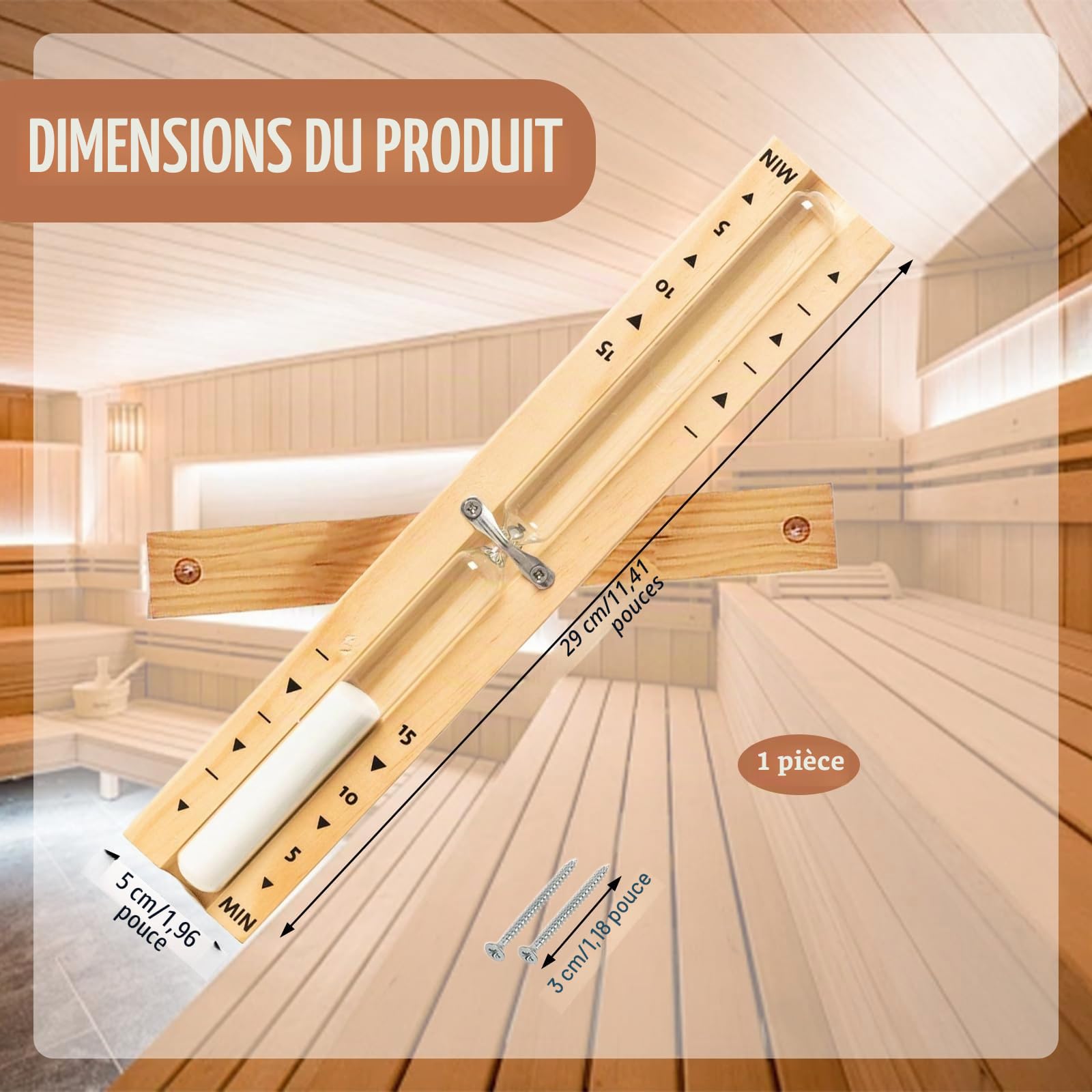 2pcs Thermomètre de Sauna Numérique Rotation du Sablier Sauna 15min + Thermomètre de Sauna Bois 20-100°C Peut être Utilisé Ensemble, Montage Mural avec 2 Vis en Acier Inoxydable