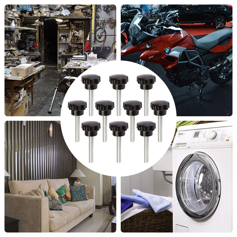 LDEXIN 10Pcs Star Stud Knob, M8 X 20mm Star Screw Hand Knob Male Thread Tightening Screw Grip Handle Black Screw Fastener