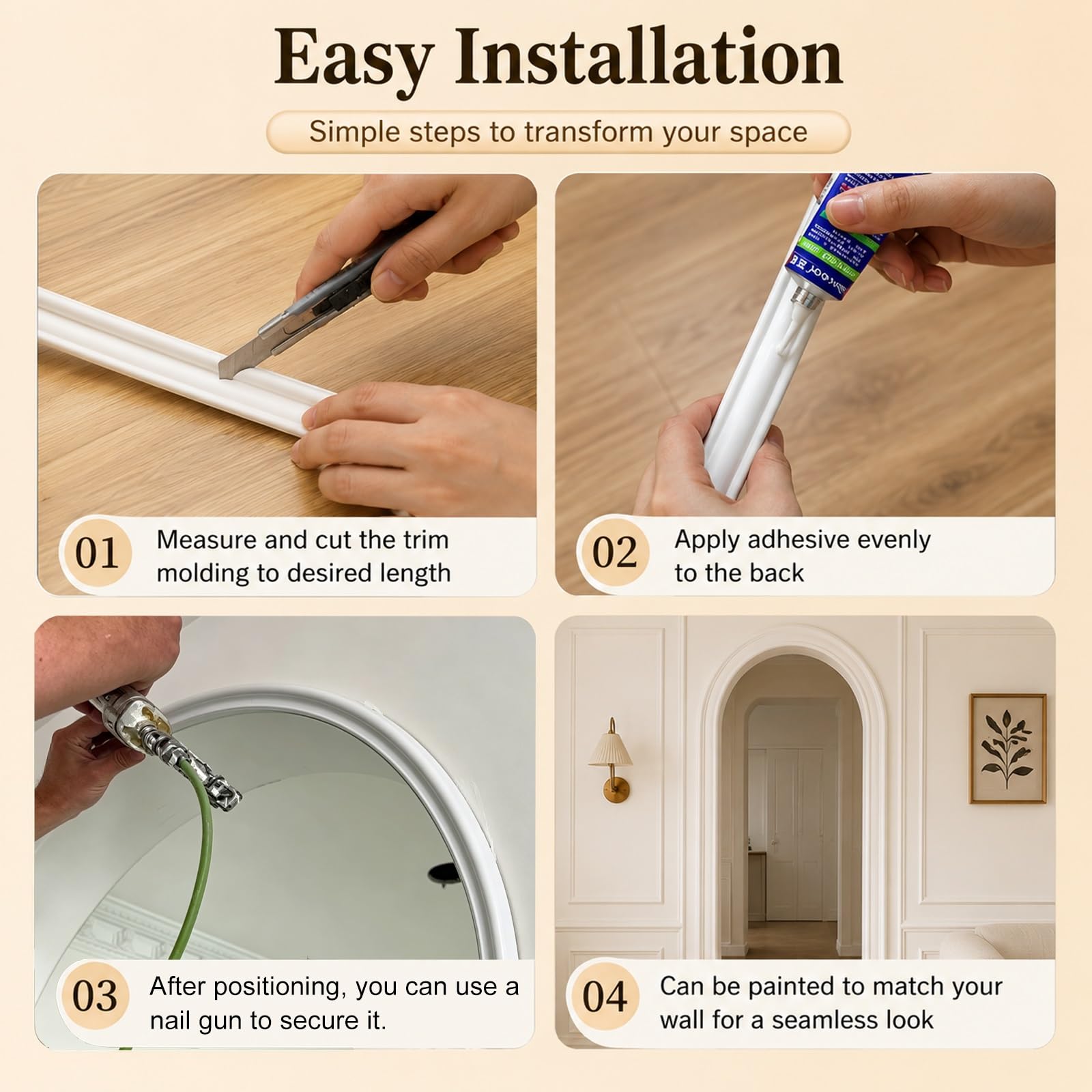 Kit Arco Puerta Molduras Flexibles para De Puertas Arqueadas Y Bordes De Espejos | PVC Resistente Y Flexible (se Puede Retorcer Libremente); Material Resistente Al Agua Y Al Desgarro, Sin Arrugas Y Apto Para