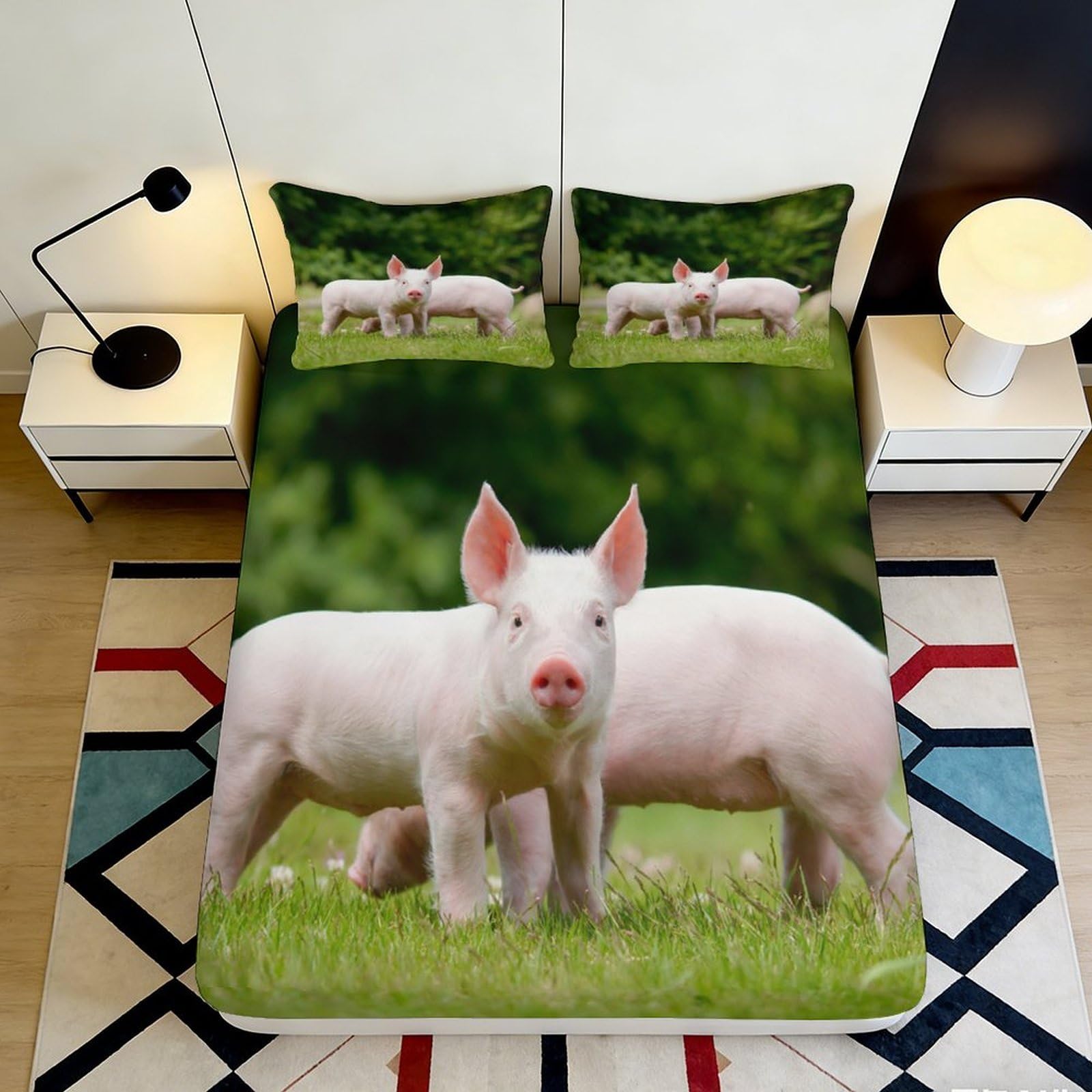 Pnayamiorkfel Style-7 3D Printed Pig Pasture Fitted Sheet Microfiber Soft Mattress Cover Farm Animal Bedroom Decor Dustproof 90X200x25cm