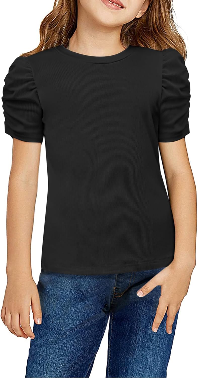 Arshiner Shirt met lange mouwen voor meisjes, halve coltrui, ruches, gebreid shirt, effen bovenstuk, basic shirts, slim fit, onderhemd, 5-12 jaar, roze, 11-12 Jaar