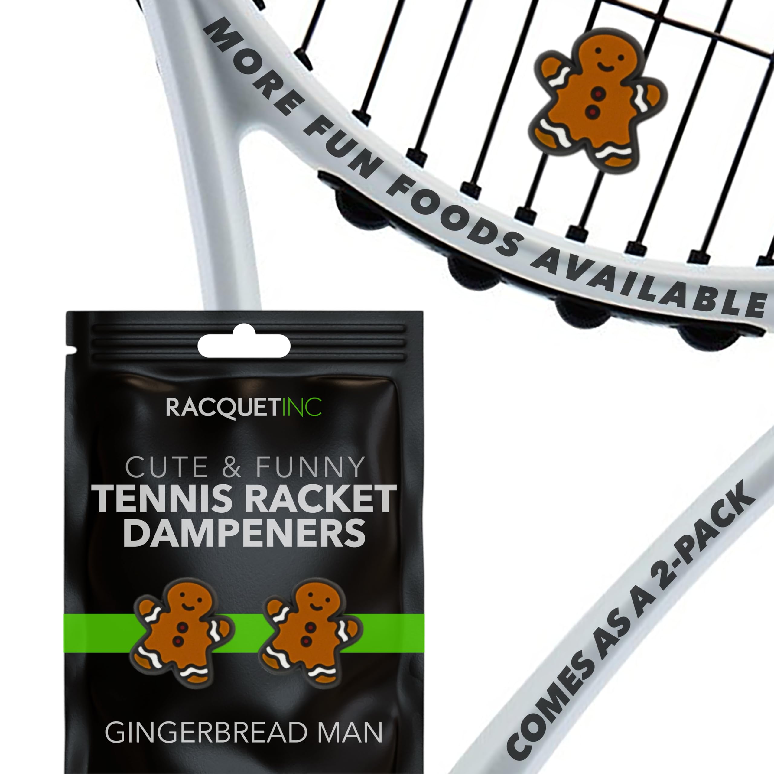 Delicious Dampeners - (2-Pack) Gingerbread Man - Food Tennis Vibration Dampener — image 1