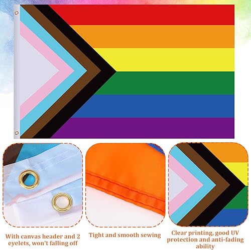 Miniatura 3 de Bandera del orgullo, 2 banderas de JUNEBRUSHS LGBTQ Progress Gay Pride de 5 x 3 pies con ojales de latón, banderas lesbianas arcoíris para