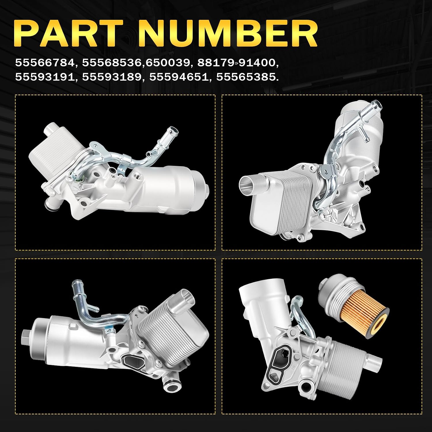 AUTOBABA Full Aluminum Engine Oil Cooler Filter Housing Assembly with Gaskets Compatible with 2011-2021 Chevy Cruze Limited Sonic Trax Buick Encore 1.4L Replaces 918-428 55566784 55565388 88179-91400