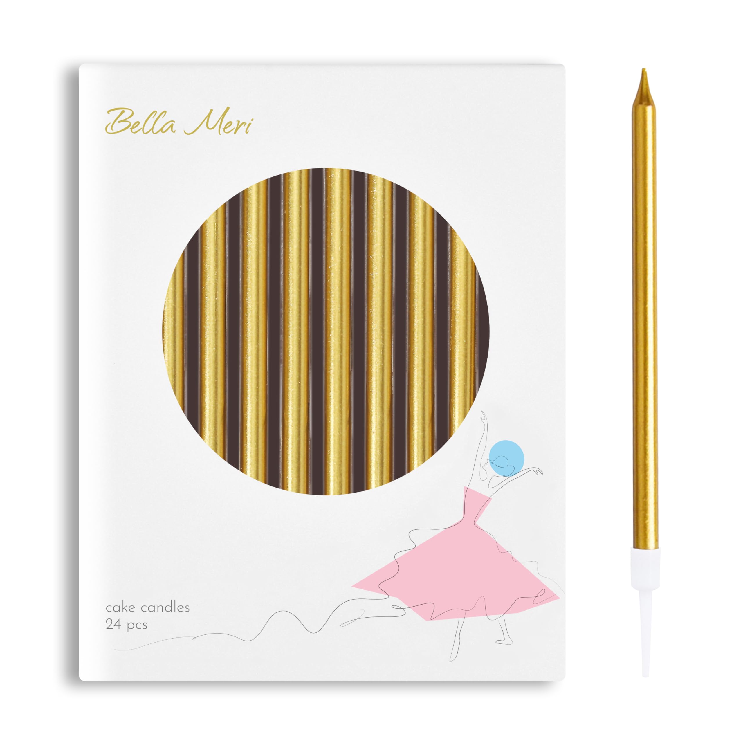 Bella Meri Gold 24-Count Long Thin Metallic Birthday Candles, Cake Candles, Birthday Parties, Wedding Decorations, Party Candles