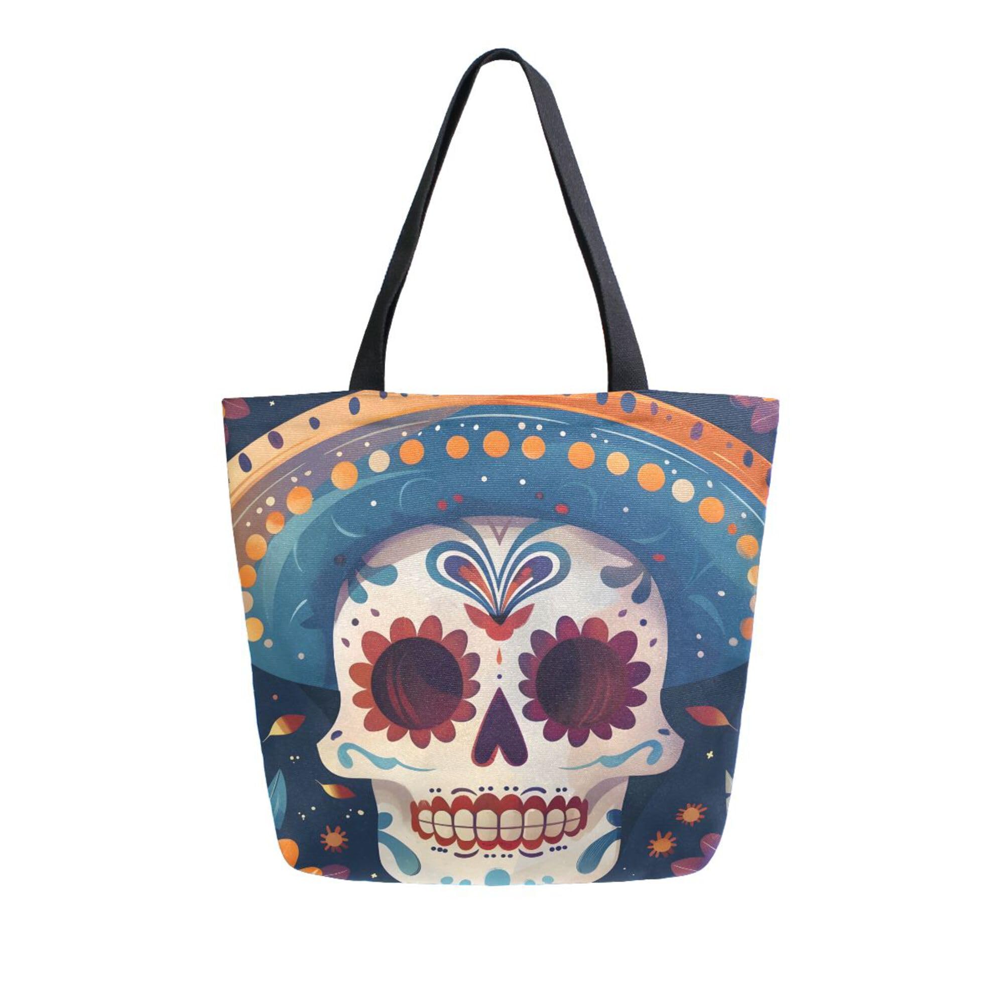 Canvas Tote Bag Large Women Casual Shoulder Bag Handbag Skull Hat Reusable Multipurpose Heavy Duty Shopping Grocery Cotton Bag for Mom