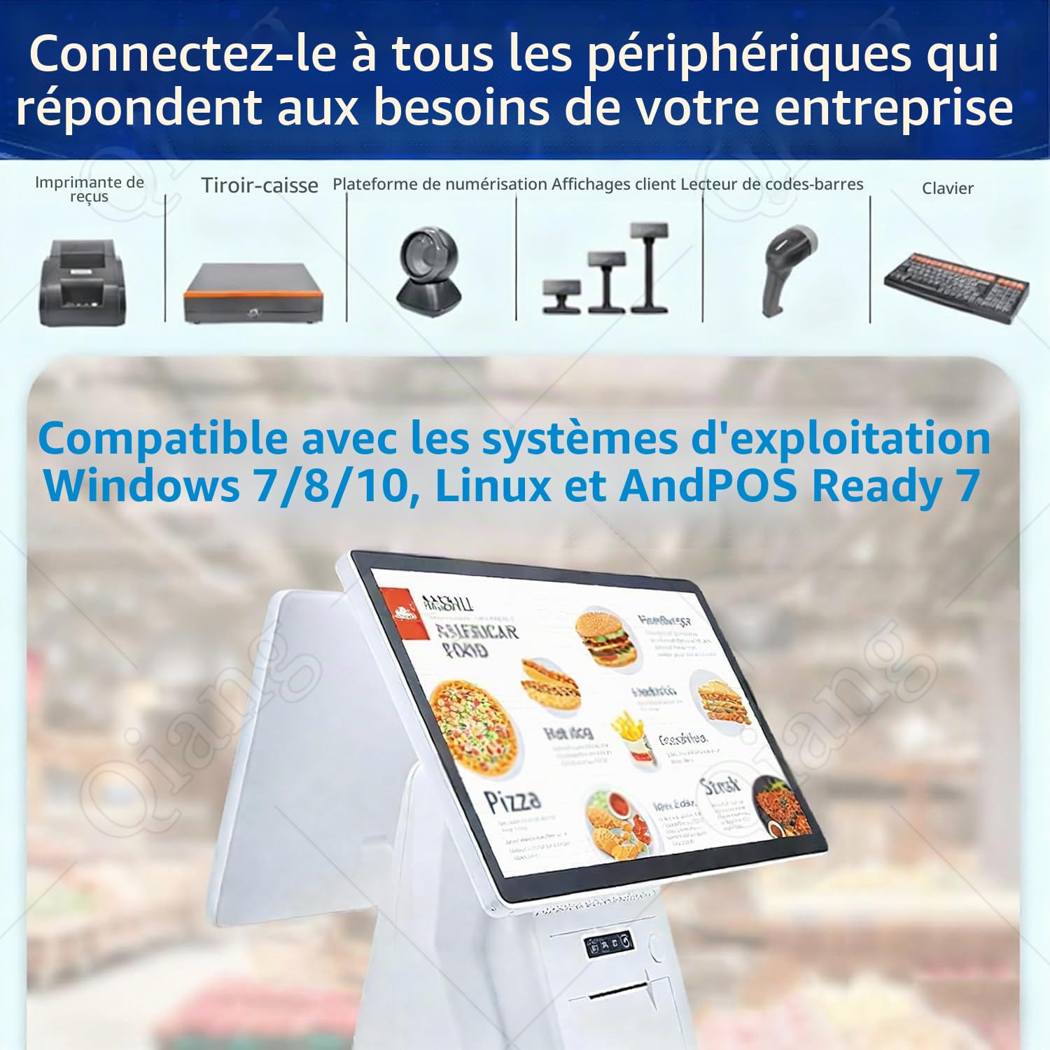 Qiang Caisse Enregistreuse Tactile Intelligente Tout-en-Un,éCran Tactile 15,6 Pouces,8 Go de Ram,128 Go de Ssd,Windows,avec imprimante et WiFi,pour Petites Entreprises et Restaurants Singlescreen