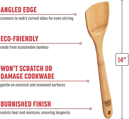 Miniatura 3 de Joyce Chen 33-2048 espátula en ángulo de bambú bruñido 14 pulgadas paquete de de 1