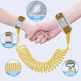 Toddler Harness Walking Leash- Child Anti Lost Wrist Link - Child Safety Harness - Upgrade with Reflective(6.5ft) - for Boys and Girls,Not Easy to Open Without Key (Yellow)