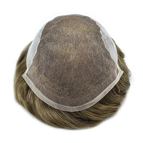Miniatura 6 de Tupé para hombres, unidades europeas de cabello humano indetectable, encaje francés, sistema de reemplazo de cabello gris, nudos blanqueados,