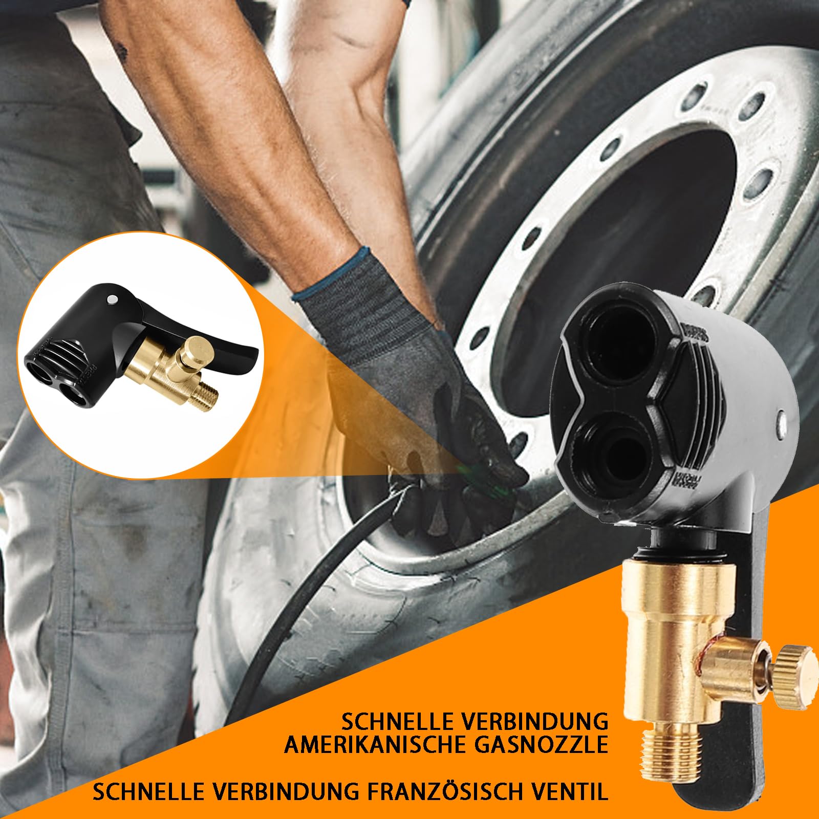 1 sztuka amerykańskiego i francuskiego standardowego zaworu do opon Air Chuck, wąż do pompowania opon, adapter do wentylu samochodowego, wtyczka dźwigni do samochodu, motocykla, 1 sztuka