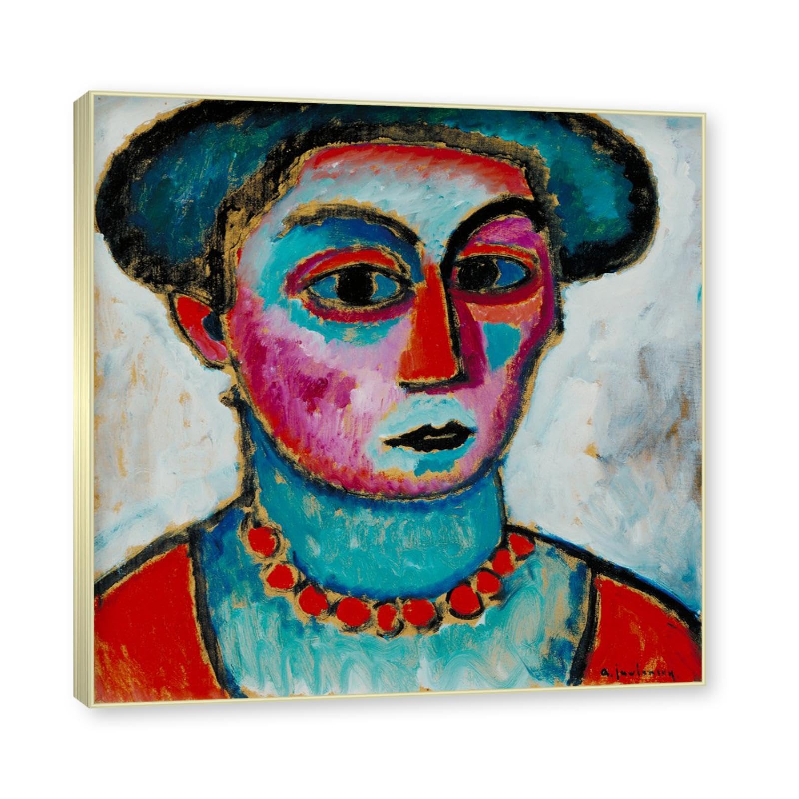 NHLDZYH Ramka szampana. (głowa kobiety) 000 von Alexej von Jawlensky, druk na płótnie, nowoczesna dekoracja ścienna do domu. 80x80cm