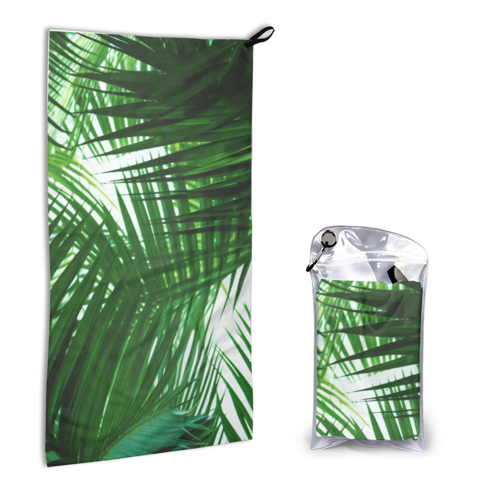 BWWHCCTI Quick Dry Hand Towel With Bag - Palm Leaves Green Shades Printed Super Absorbent Face Cloth Microfiber Travel Sports Towels 40x80cm