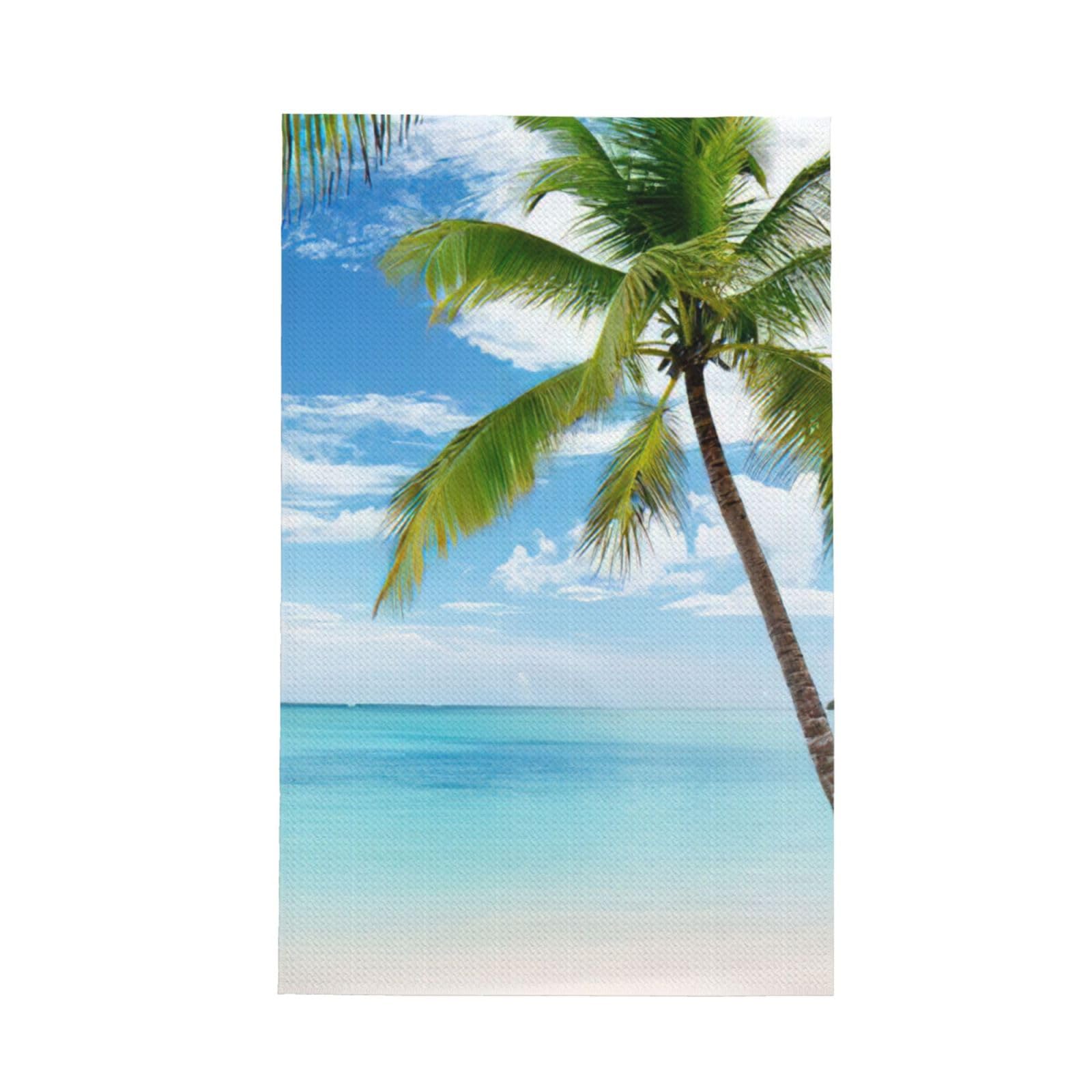 CKGODGF Palm Tree Over Blue Sea Ocean Seascape Print Absorbent Waffle Dishcloths,Kitchen Towels With Hanging Loops,Tea Towels.