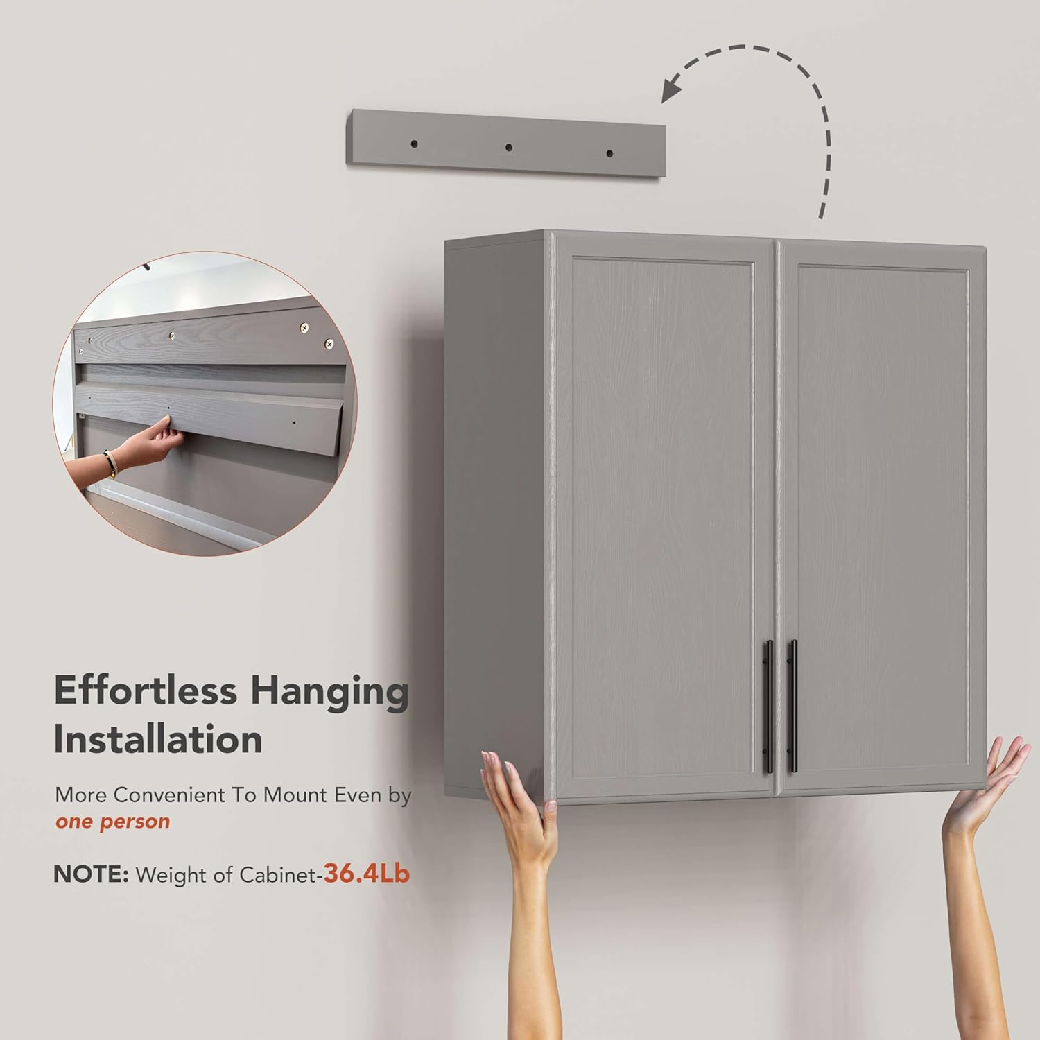 FIMELLO 30" Laundry Room Cabinets Wall Mounted, Wall Cabinets for Laundry Room, Kitchen Wall Cabinet with Adjustable Shelf, Shaker Wall Cabinet for Bathroom, Ashen Gray