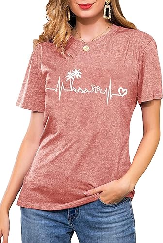 Miniatura 4 de Camiseta de manga corta con estampado de corazón para mujer, camiseta con estampado de corazón y estampado de corazón