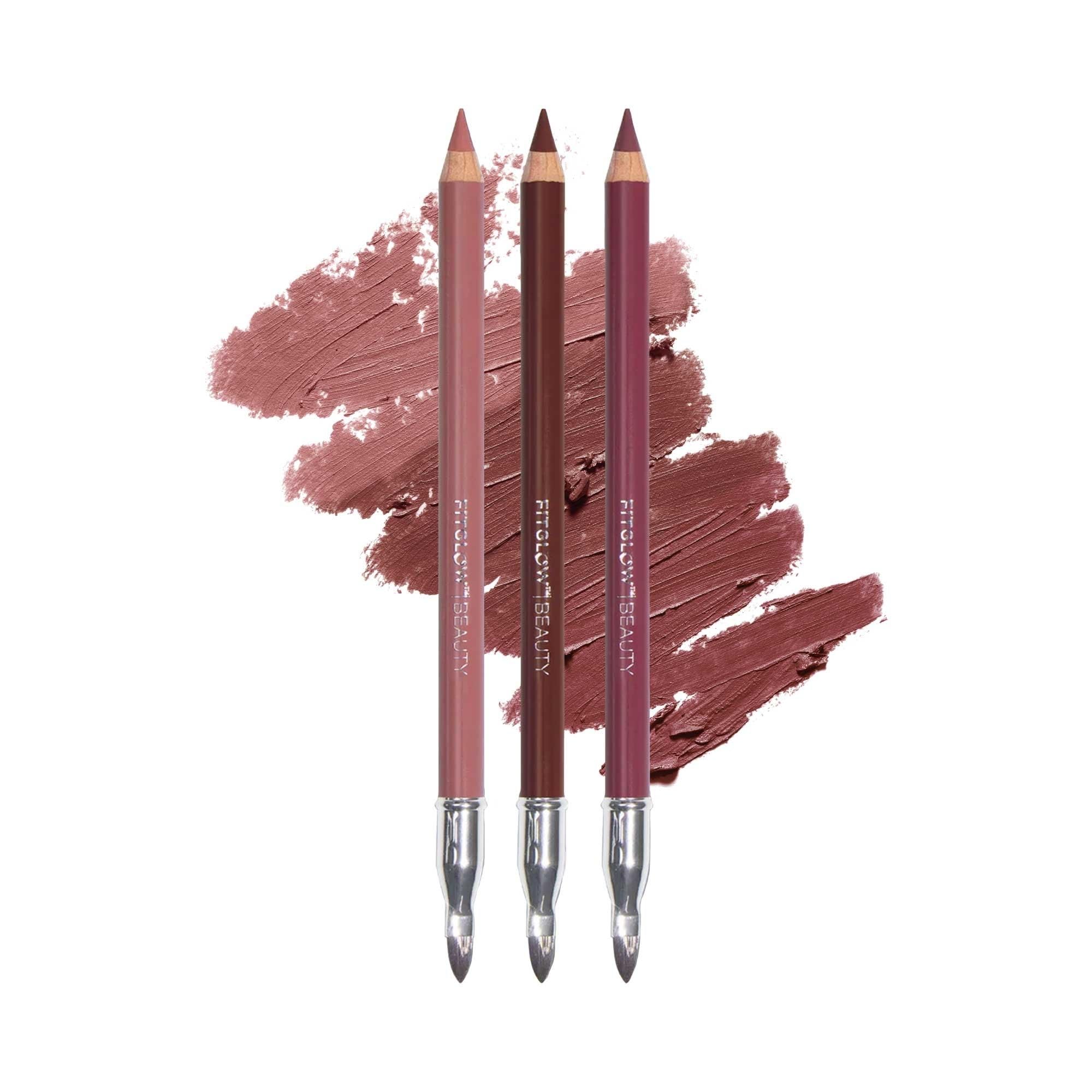 FITGLOW Beauty Vegan Lip Liner Pencil Trio, Muted Mauve, Buff, Root Trio - Muted Mauve, Root, Buff