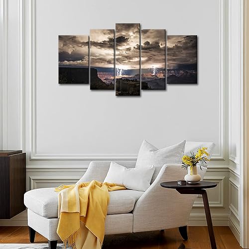 Miniatura 5 de So Crazy Art® Cuadros para pared de 5 unidades, diseño: rayos en el Gran Cañón y nubes oscuras, imágenes impresas en una lona, imagen decorada en