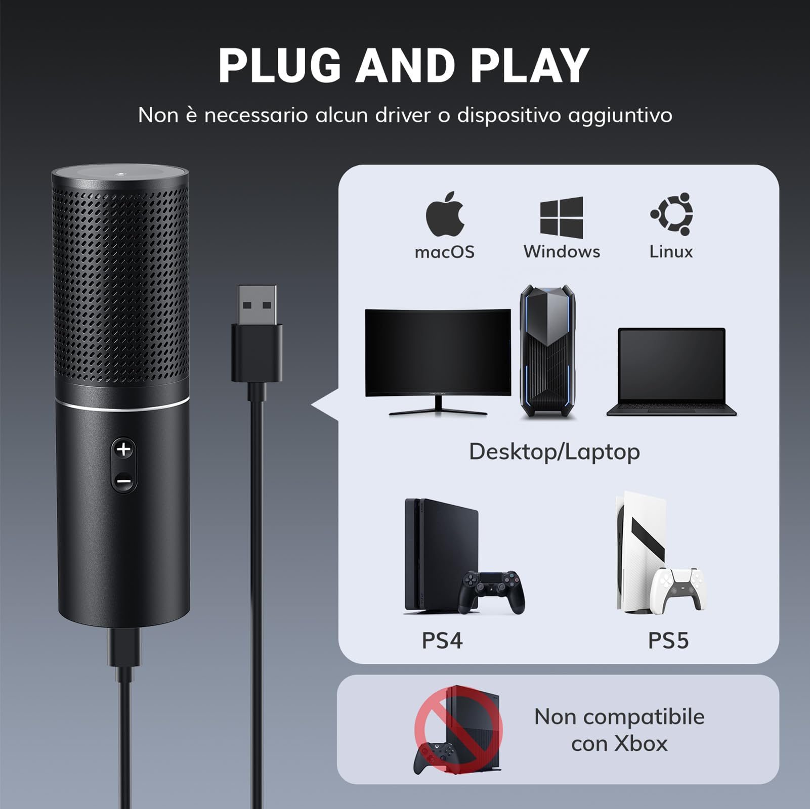 TONOR Microfono PC per PC, USB Micro Podcast, con funzione renale, con supporto per braccio, Brodcasting Mic Studio Micro, Microfono per registrazione in Streaming, YouTube Twitch, Q9 Nuovo Modello