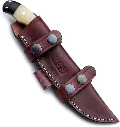 Miniatura 7 de GCS - Cuchillo de caza táctico de acero hecho a mano D2 con funda de cuero y mango de espiga completa diseñado para caza y campamento y EDC GCS 757