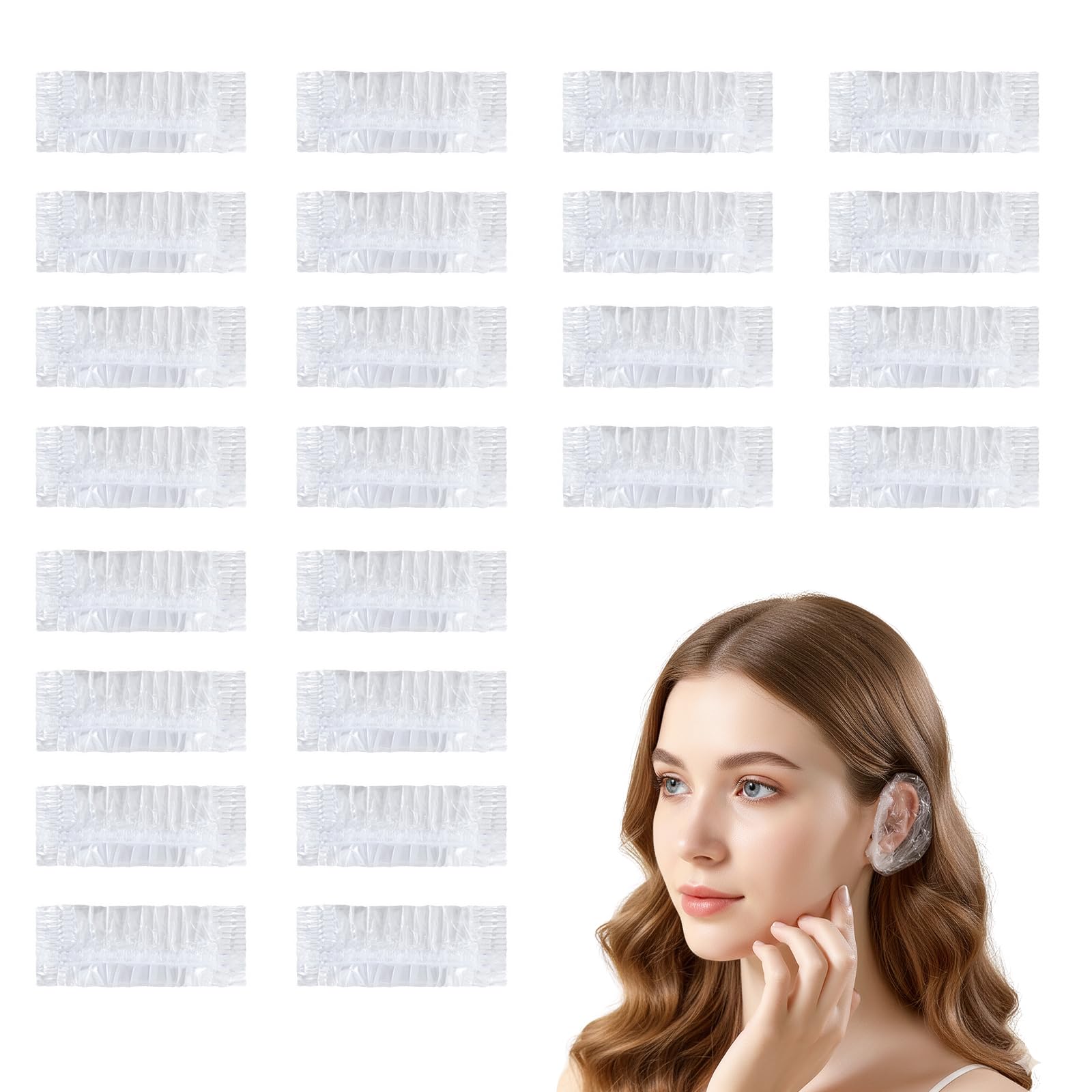 Thfaeyta 50 Pack Disposable Ear Covers for Shower, Water-Resistant Plastic Ear Protectors for Hair Washing Bath Swimming, Clear Ear's Shower Caps for Adults Kids Women