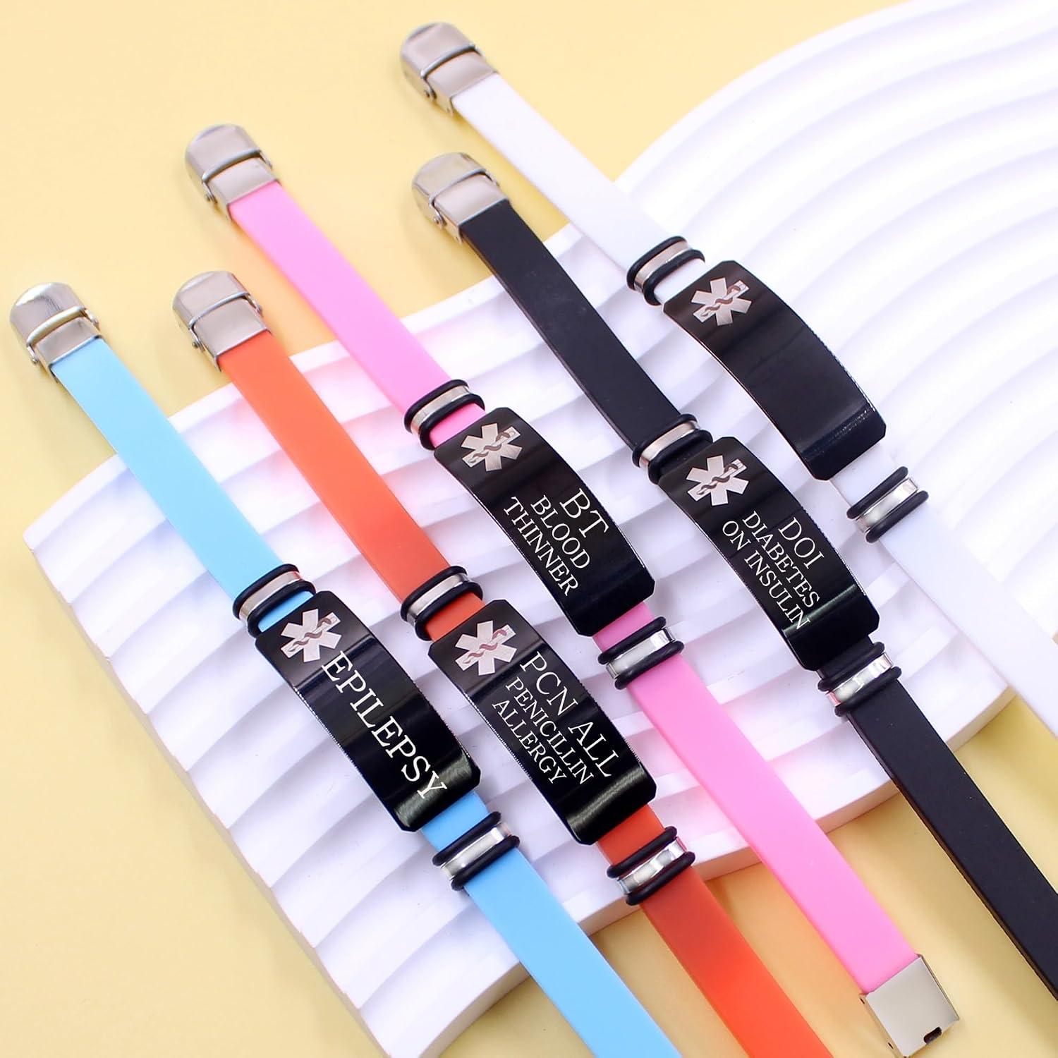 Custom Engraved Lightweight Silicone Medical Alert Bracelet – Waterproof, Comfortable Stainless Steel Tag, Unisex, Multi-Color Options, Daily Wear, Fitness & Outdoor Activities