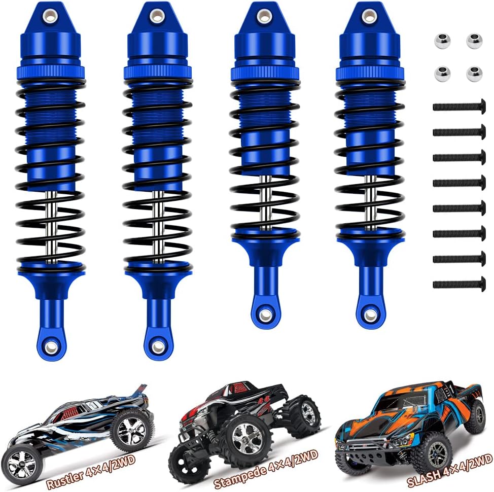for 1/10 Slash Shocks Stampede Rustler Bandit Hoss All Aluminum Front & Rear Shocks Upgrade Parts RC Truck Replace 5862 (4Pcs Blue)