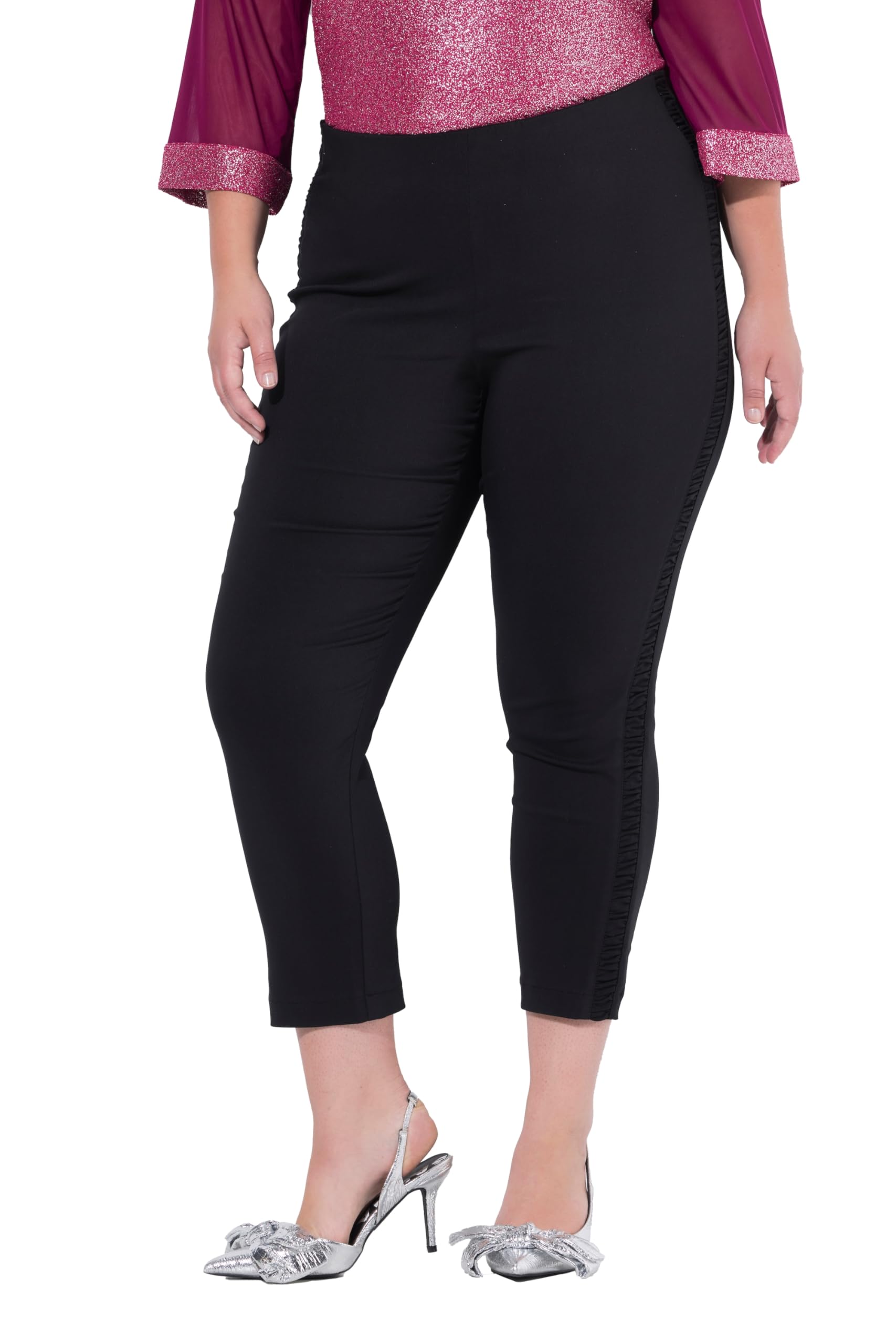 MIAMODA Damen große Größen Übergrößen Plus Size Bengalin-Hose, Slim Fit, seitliche Rüschenstreifen 845979
