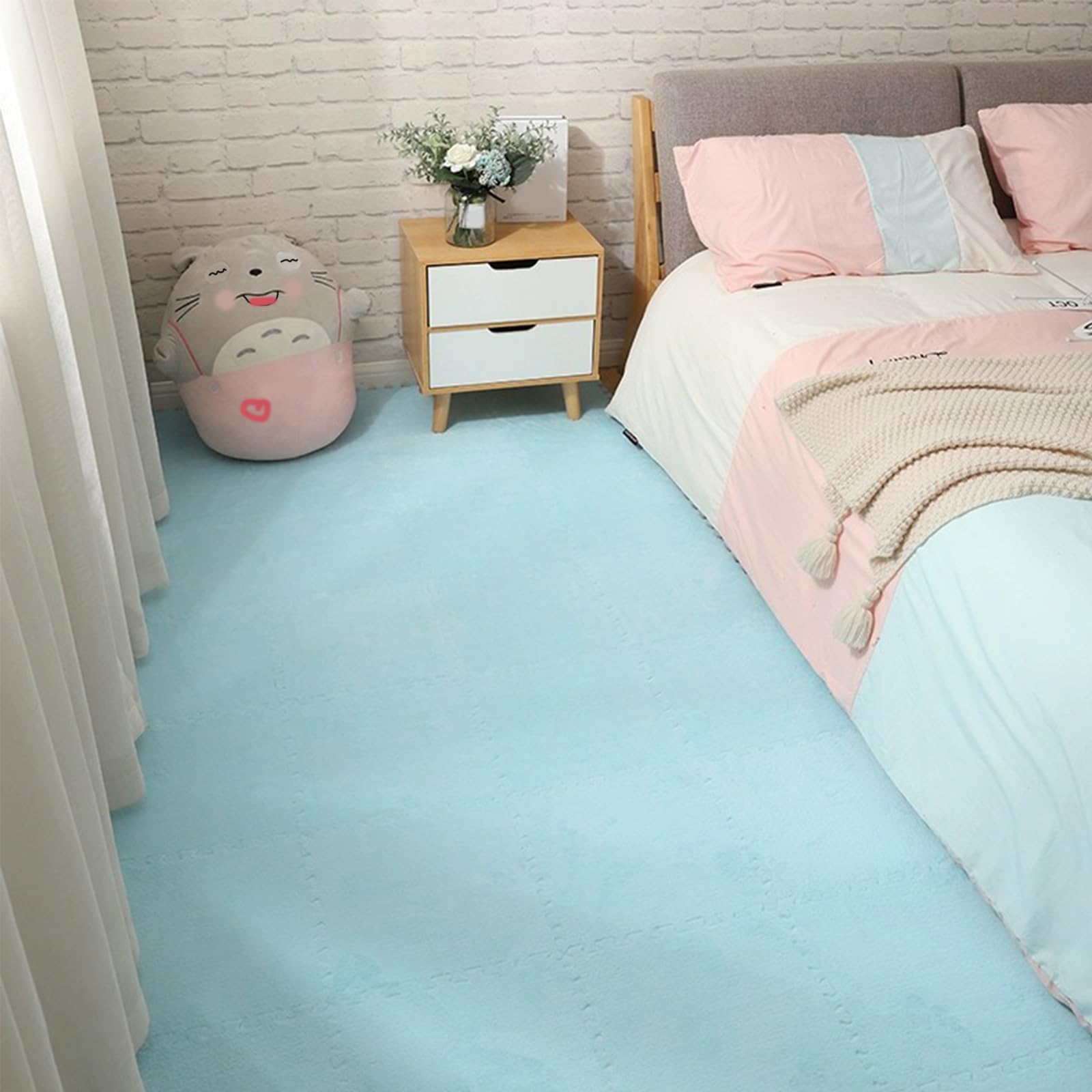 Tapis Puzzle Luxueux en Velours Lait 30 x 30 cm, Dalles de Moquette moelleuses et emboîtables en Mousse Douce, idéales pour la Salle de Jeux des Enfants et Le Salon (Lot de 20 pièc