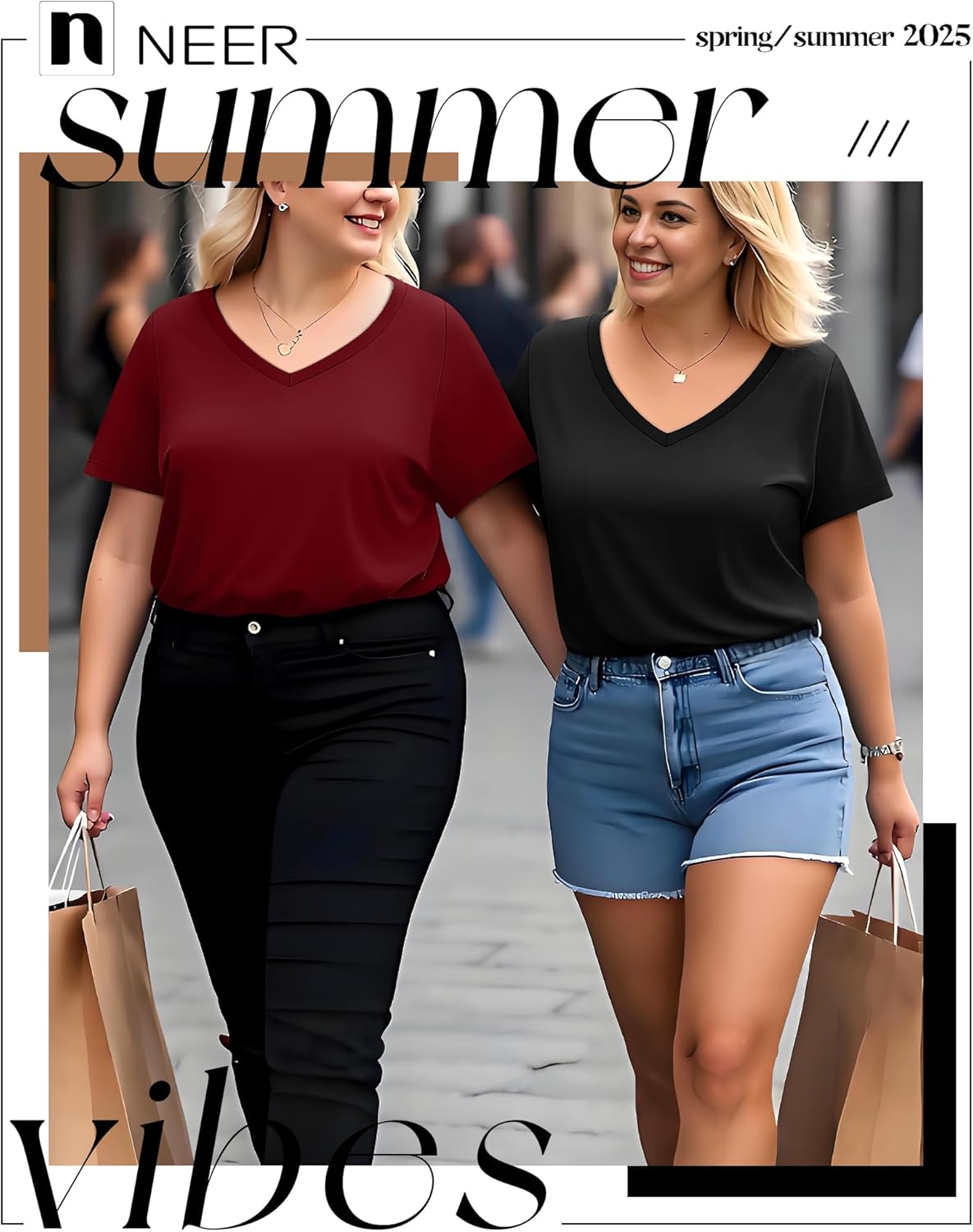 Neer 3 Pack Women's Plus Size T Shirts Short Sleeve V Neck Tops Solid Flat Hem Basic Loose Causal Tees - Image 6