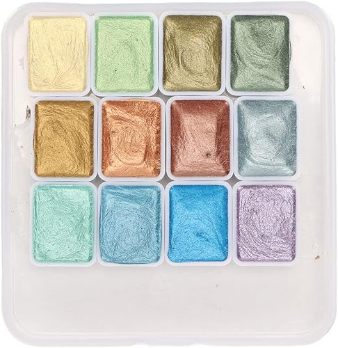 Kit de pigmento de acuarela metálico con purpurina ultra fina de 12 colores, pintura sólida, juego de pintura de acuarela para principiantes,