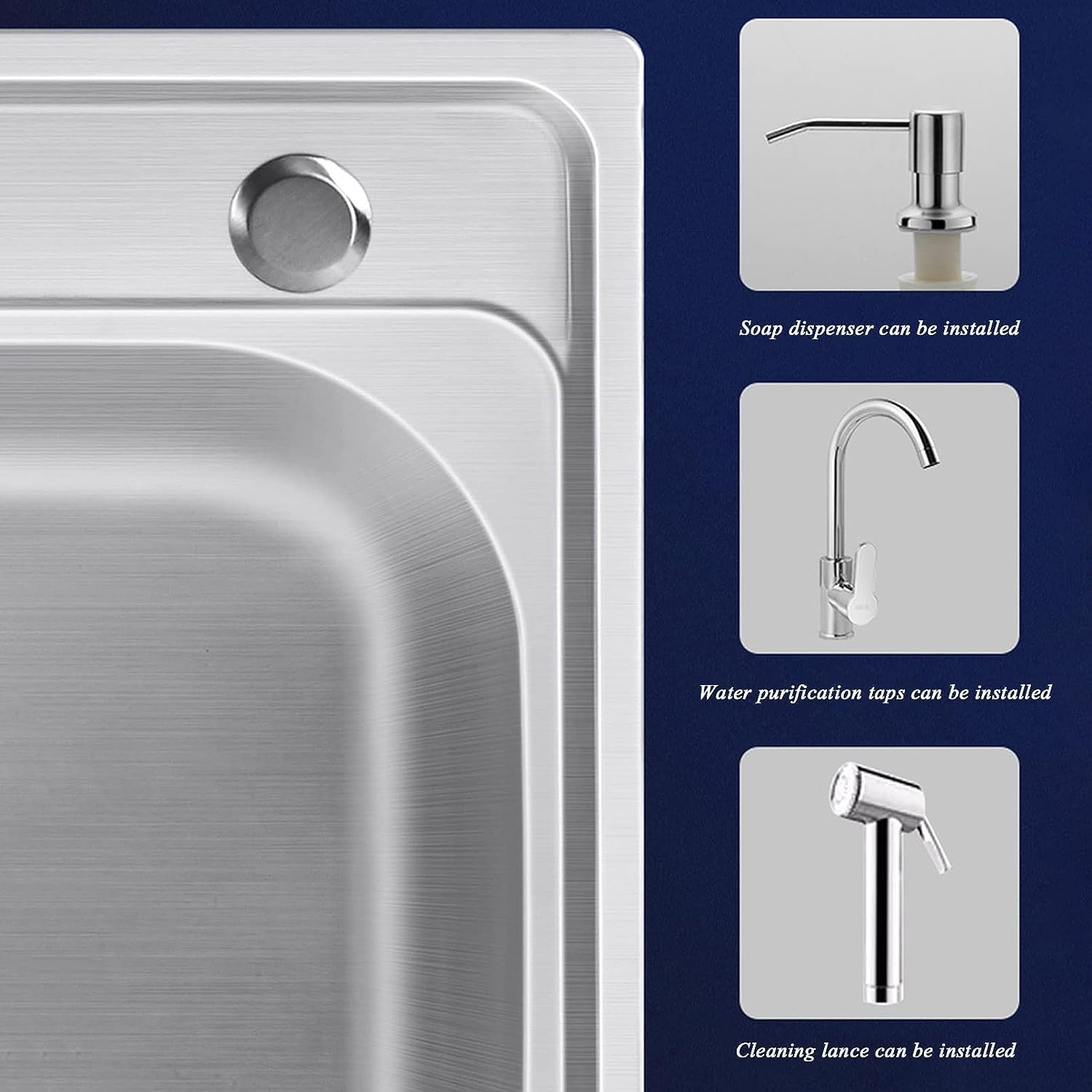 Fregadero 304 de acero inoxidable, 1 compartimento, independiente, fregadero comercial para restaurante con grifos fríos y calientes, preparación y uso, lavabo de mano para cocina, garaje, lavandería