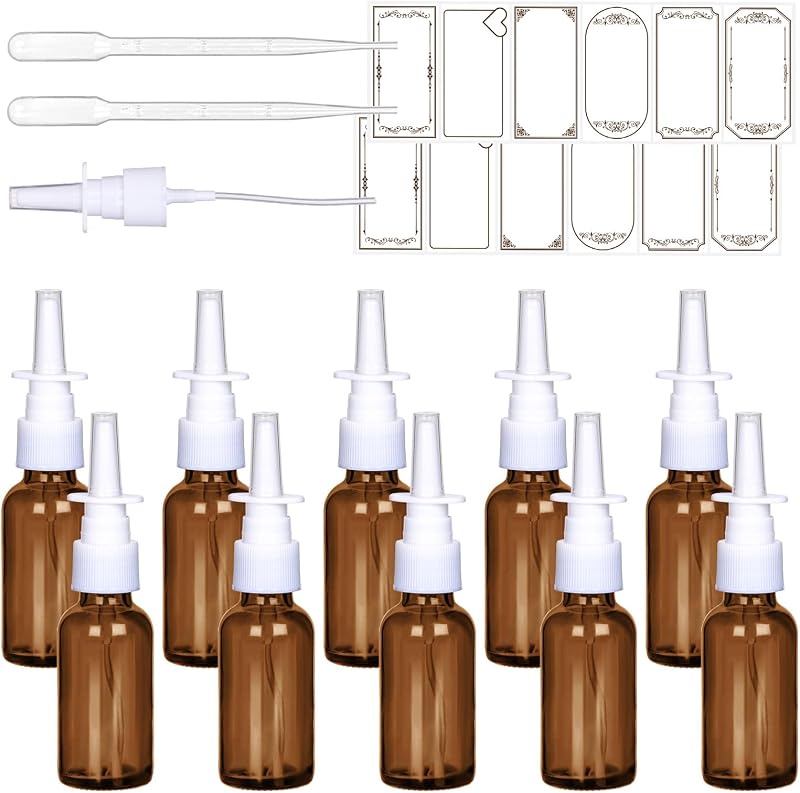 1 oz Empty Amber Glass Nasal Spray Bottles 10 Pack Leakproof & Durable